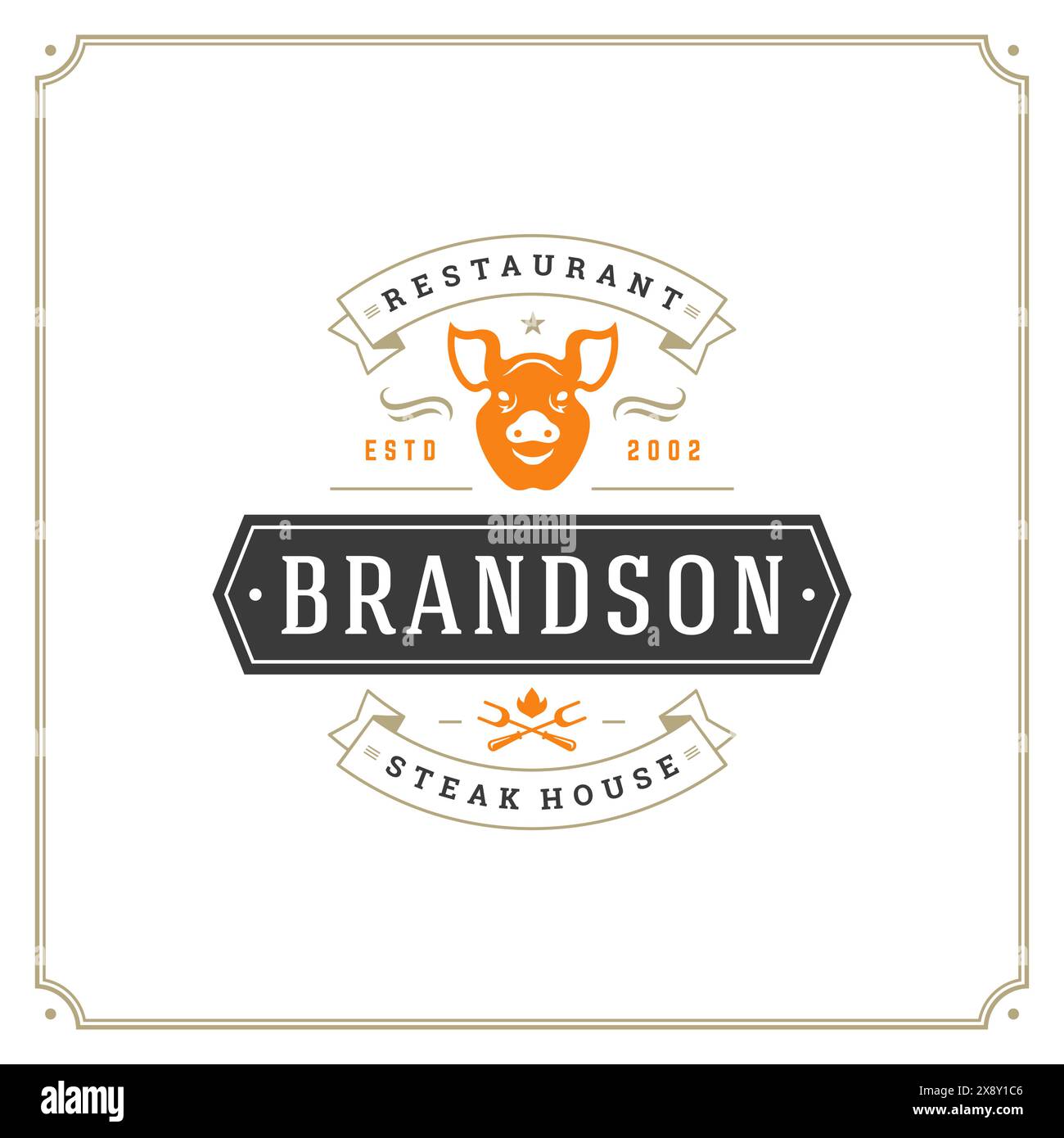 Grill restaurant logo vector illustration. Barbecue steak house menu ...