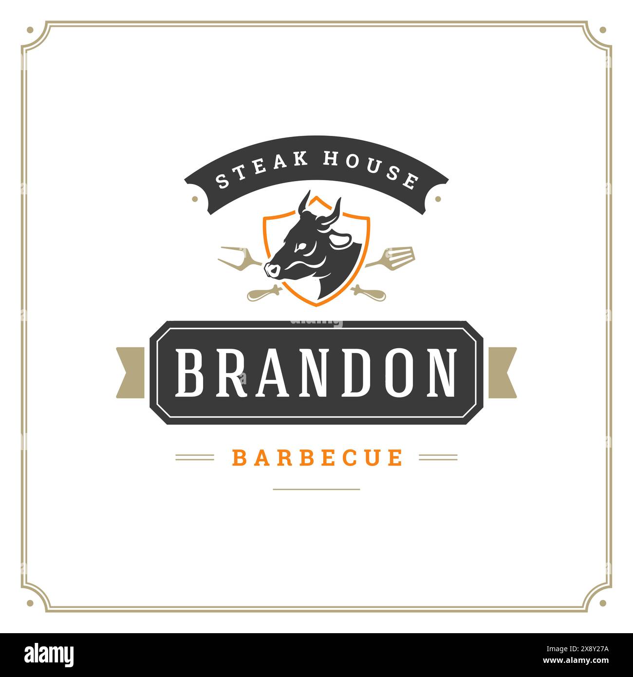 Grill restaurant logo vector illustration. Barbecue steak house menu ...