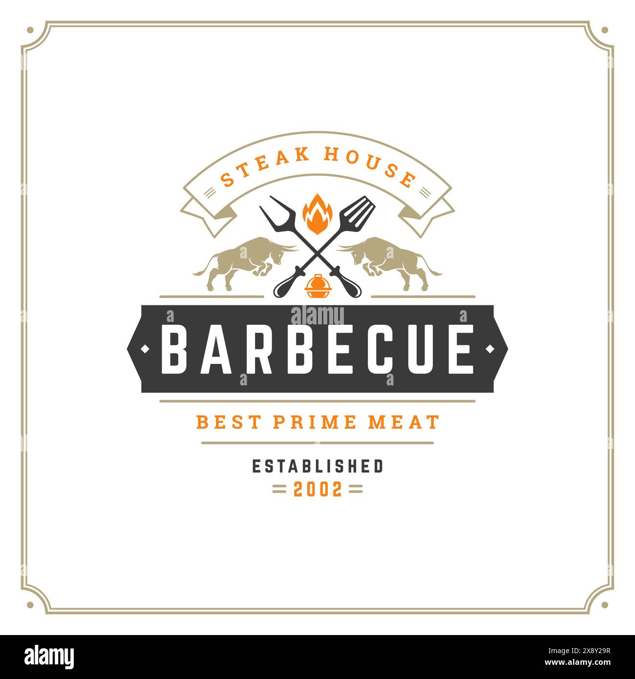 Grill restaurant logo vector illustration. Barbecue steak house menu ...