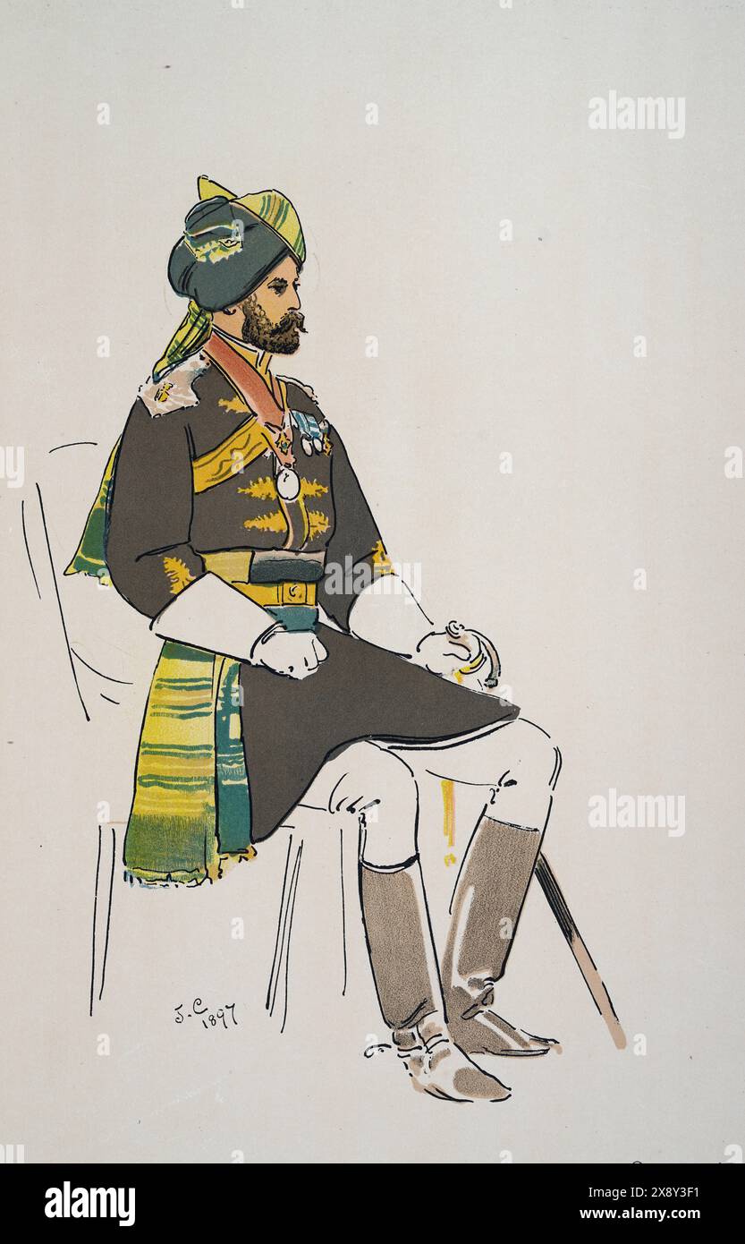 British Empire Military Uniforms, Soldier British Indian Army, Officer 17th Bengal Cavalry, 1900, SOUVENIR BOOK - ROYAL NAVAL & MILITARY BAZAAR JUNE 1 Stock Photo