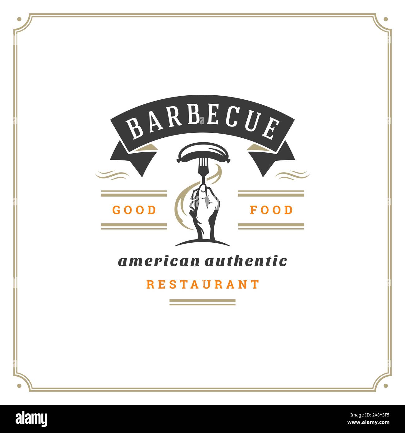 Grill restaurant logo vector illustration. Barbecue steak house menu ...