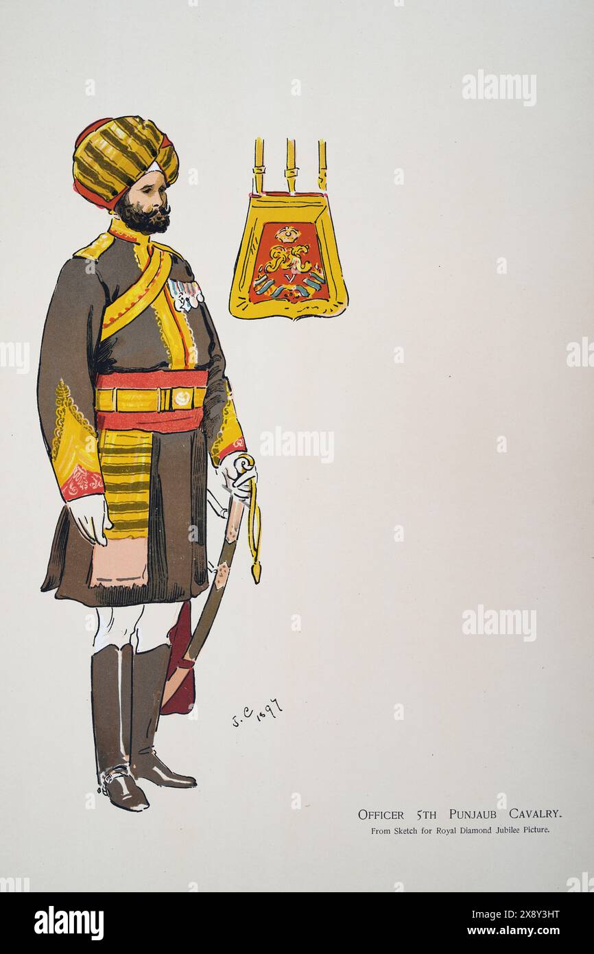 British Empire Military Uniforms, Soldier British Indian Army, Officer 5th Punjaub Cavalry, 1900, SOUVENIR BOOK - ROYAL NAVAL & MILITARY BAZAAR JUNE 1 Stock Photo