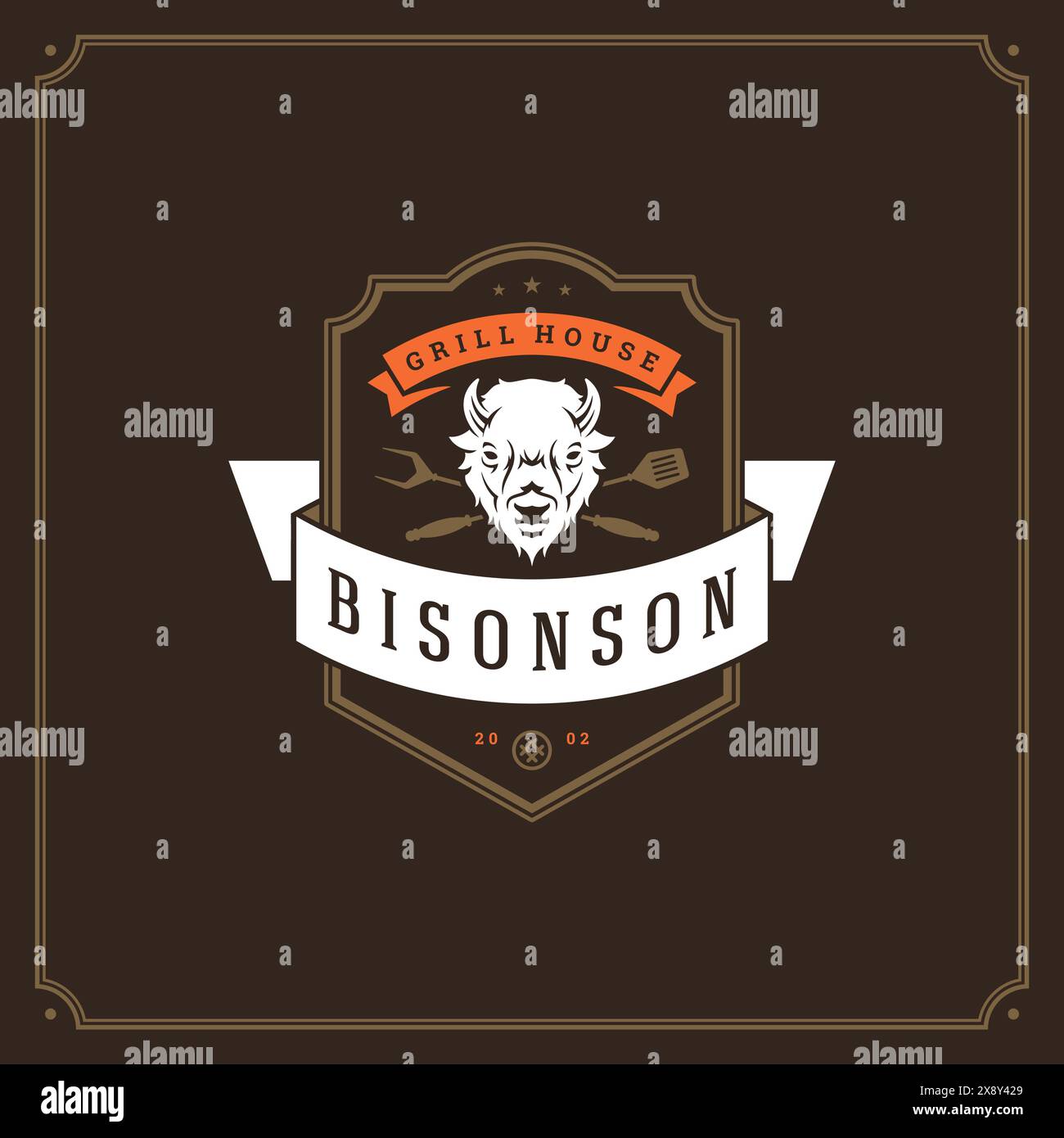 Grill restaurant logo vector illustration. Barbecue steak house menu ...