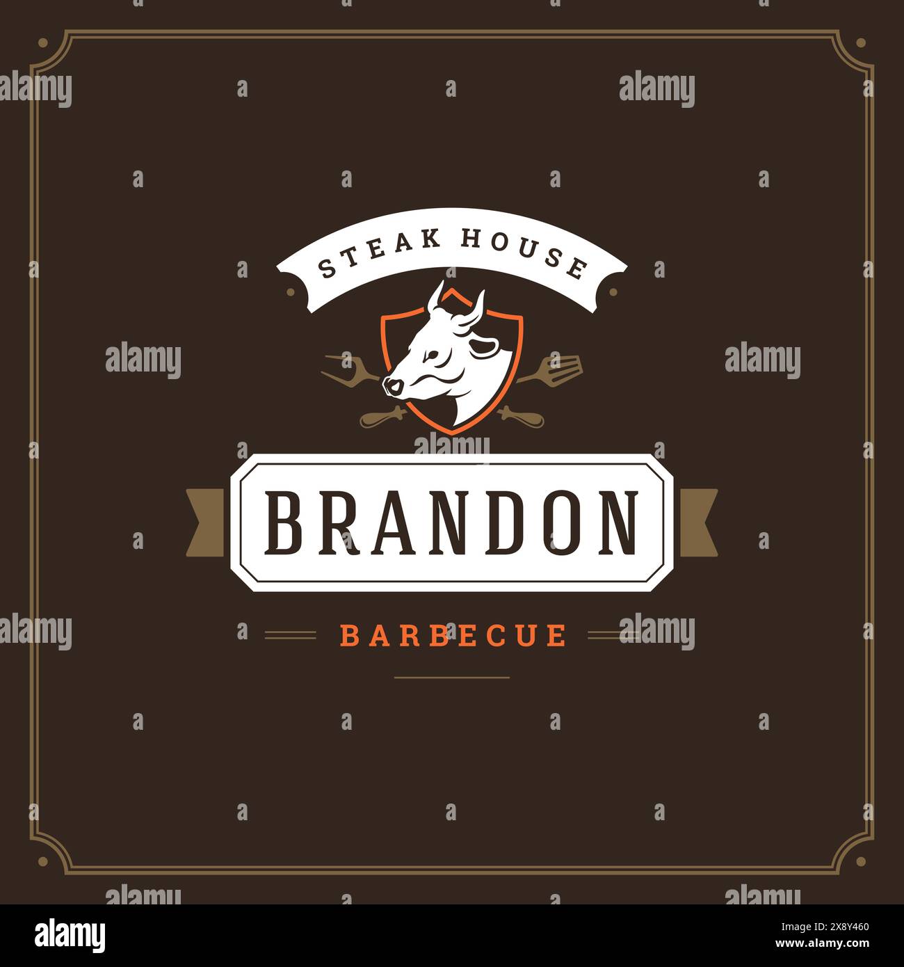 Grill restaurant logo vector illustration. Barbecue steak house menu ...