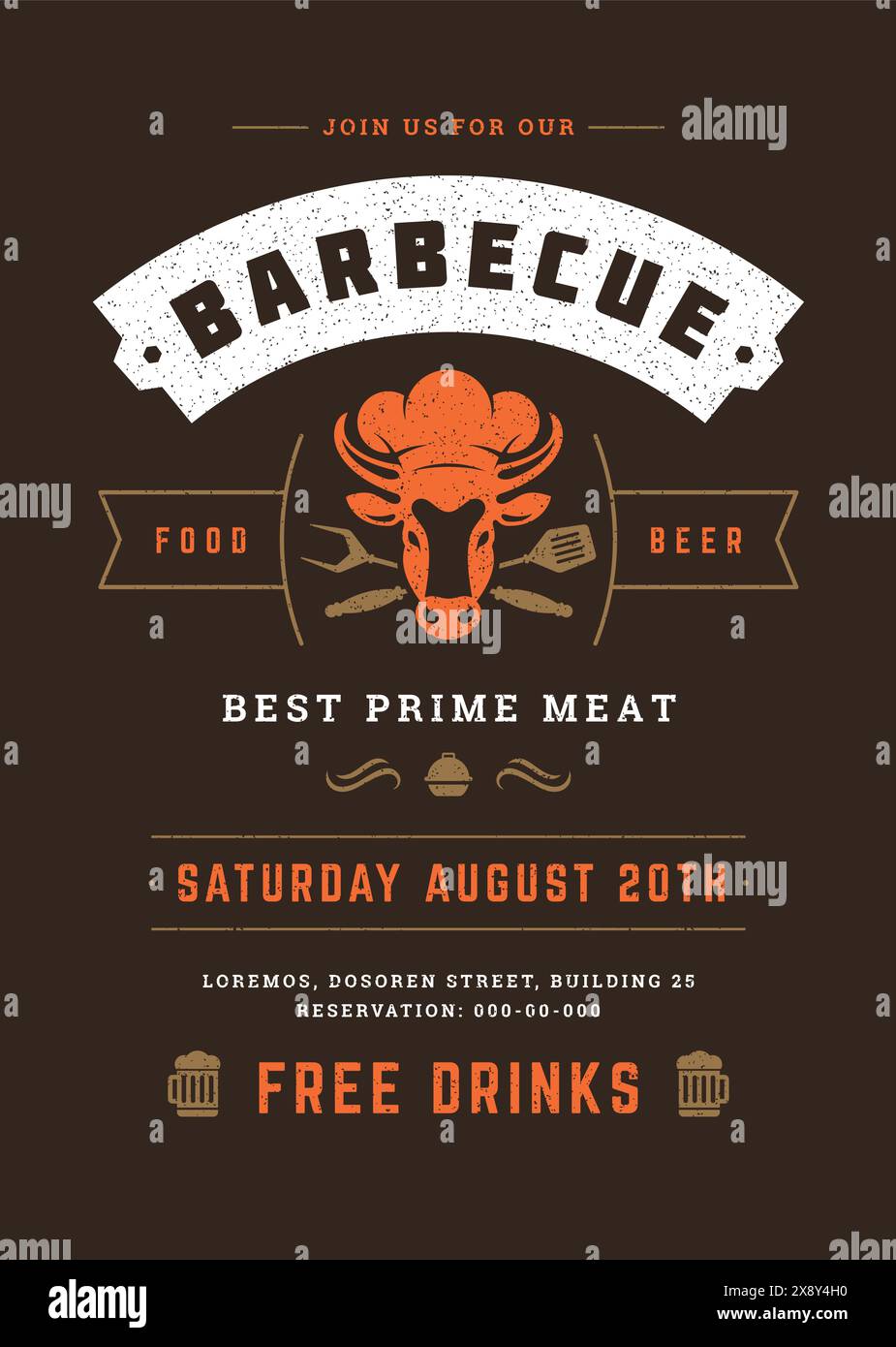 Barbecue party vector flyer or poster design template. BBQ cookout ...