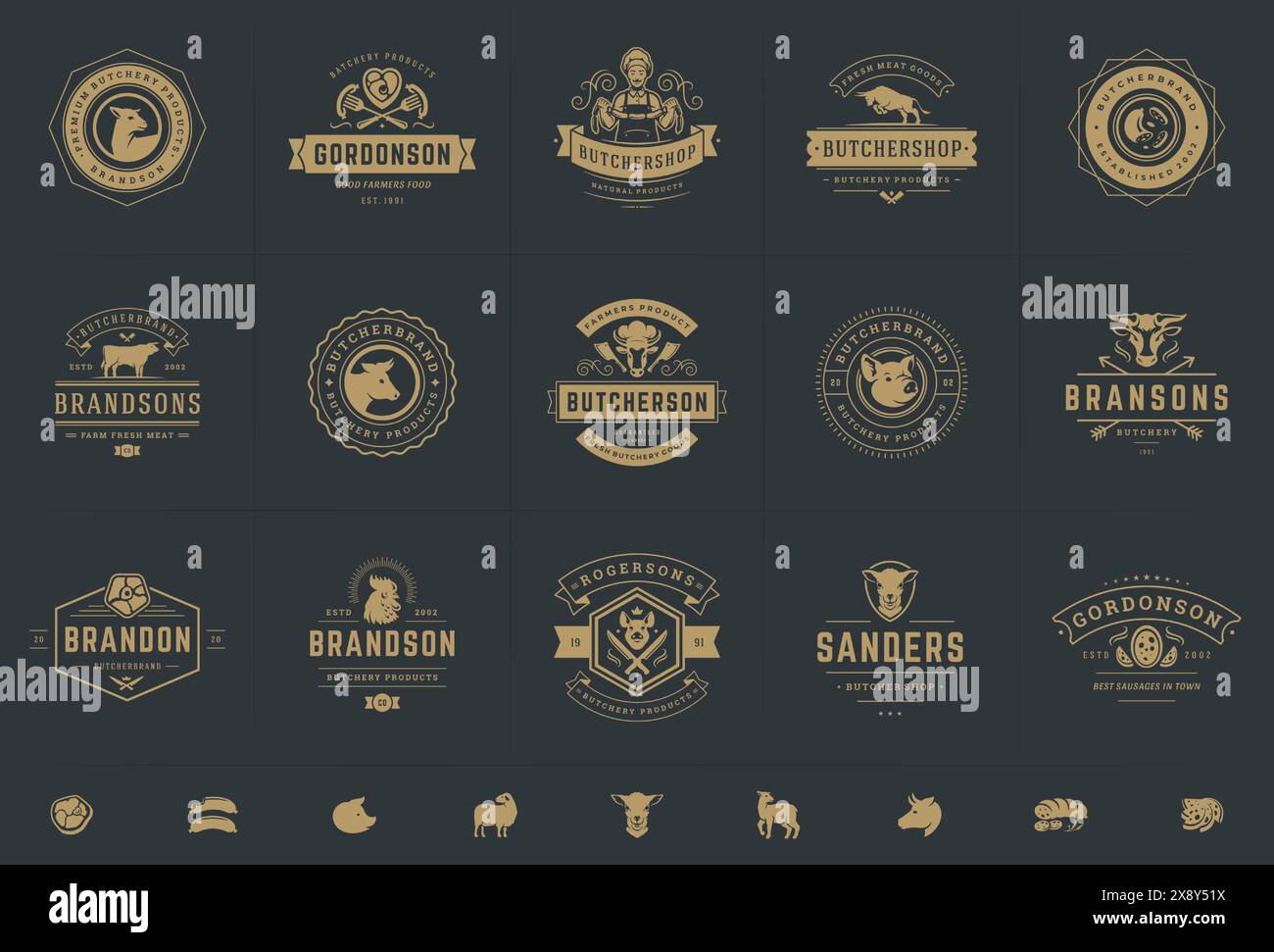 Good Emlems Butcher shop logos set vector illustration good for farm or restaurant ...