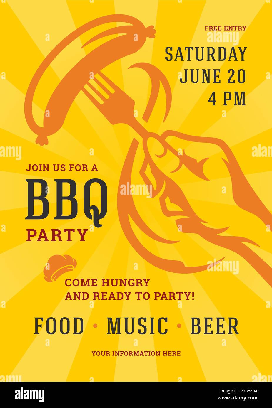 Barbecue party vector flyer or poster design template. BBQ cookout ...