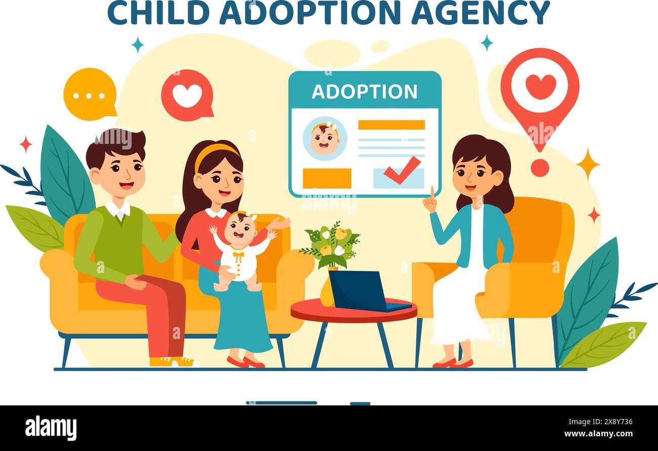 Child Adoption Agency Vector Illustration to Taking Kids to Be Raised and Educated with Love and Affection in a Flat Style Cartoon Background Stock Vector