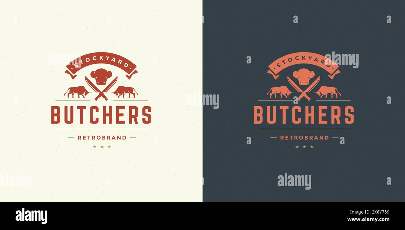Steak house logo vector illustration bulls with knifes silhouette good ...