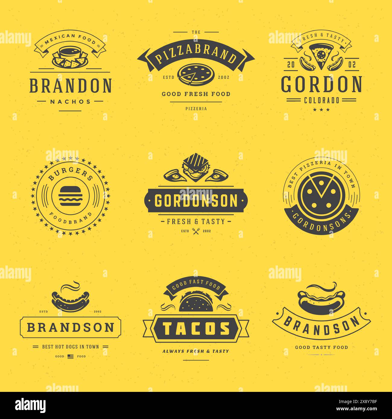 Fast food logos set vector illustration. Good for pizzeria, burger shop ...