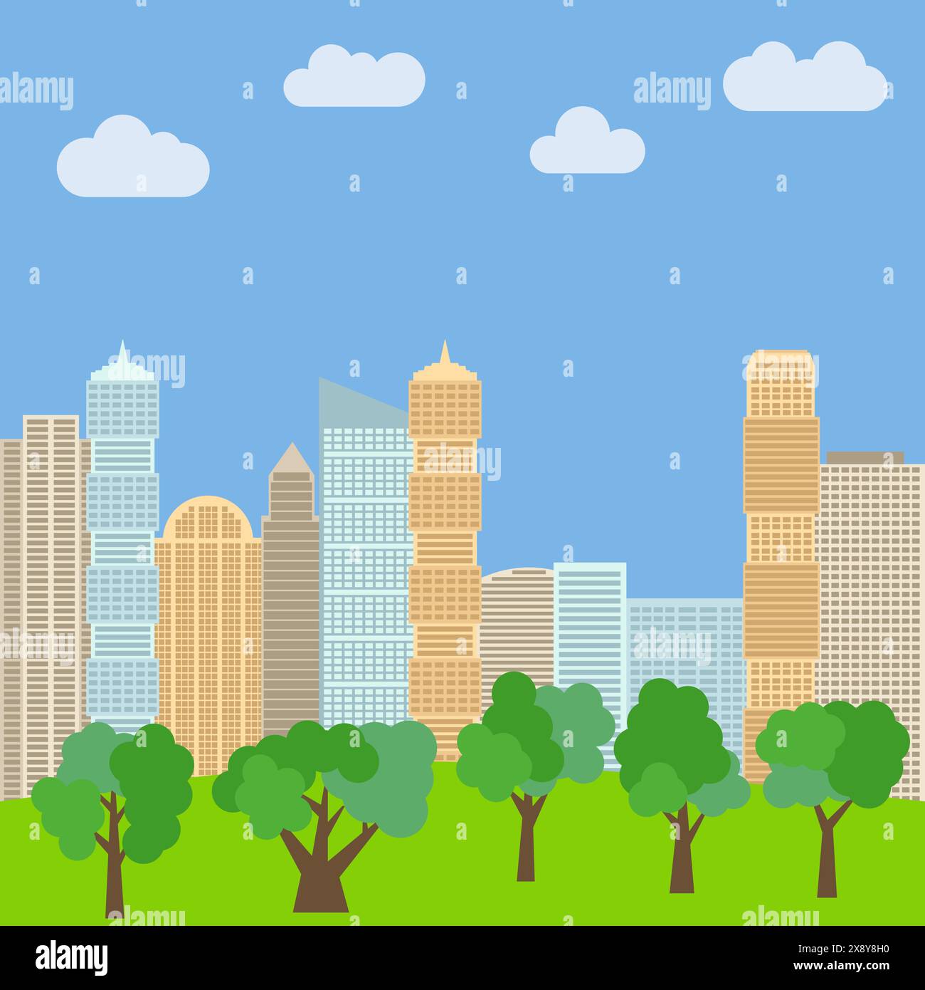 City park in the background of skyscrapers. Vector illustration Stock ...