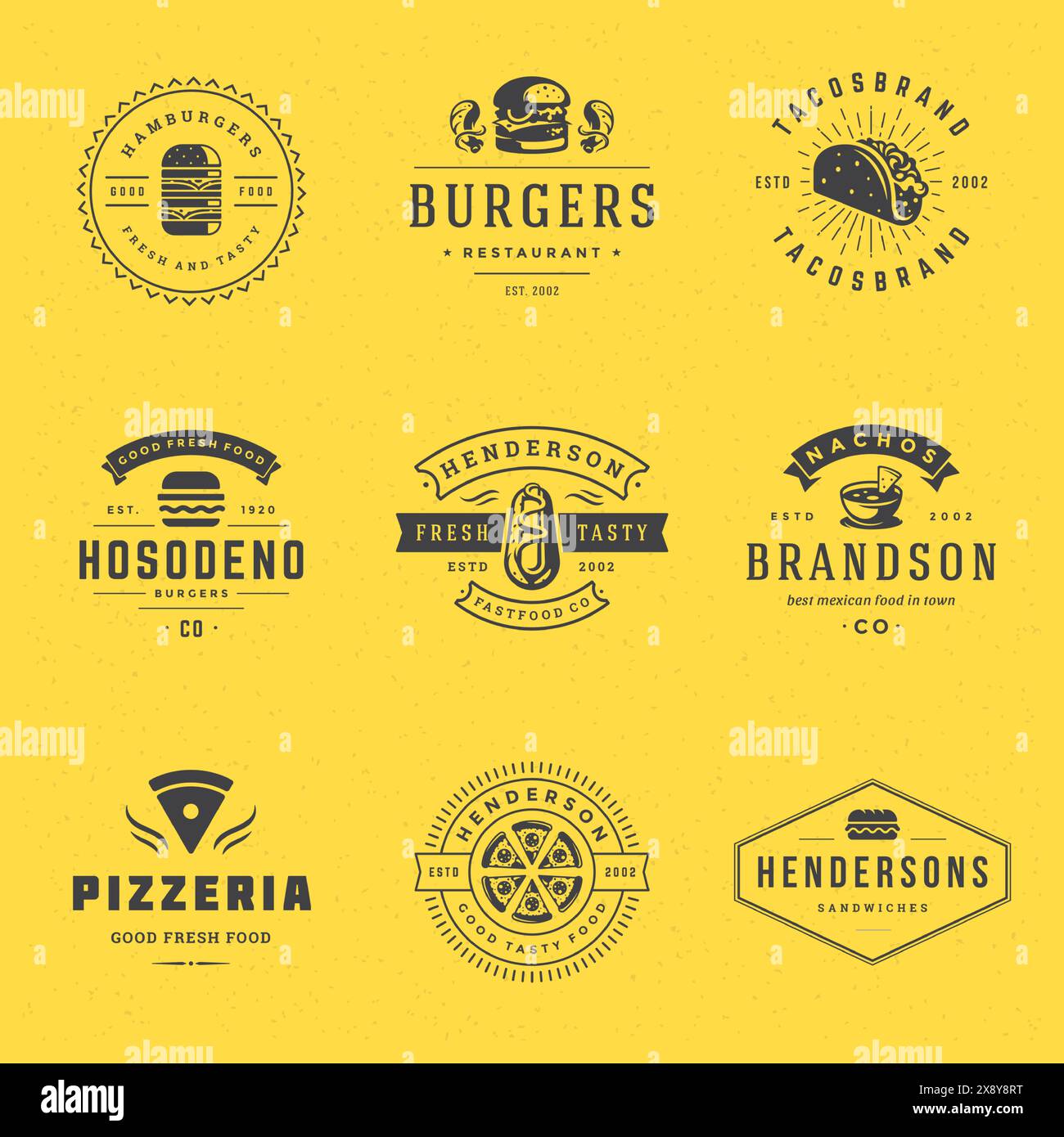 Fast food logos set vector illustration. Good for pizzeria, burger shop ...