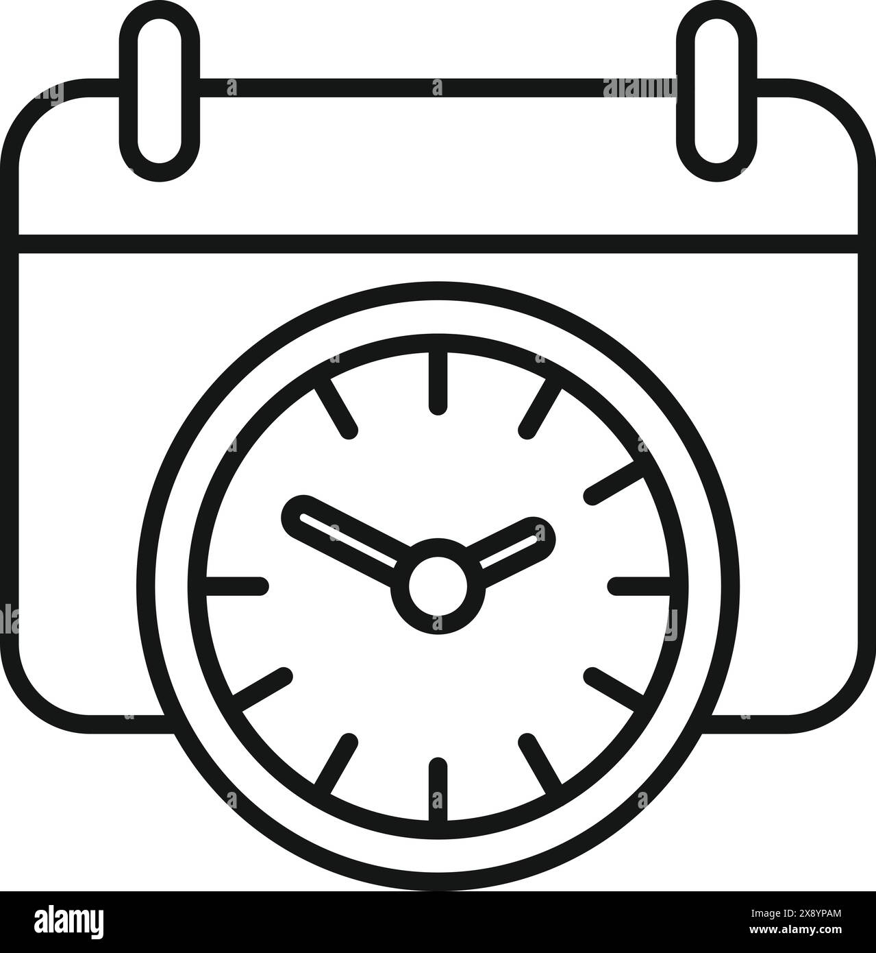 Line art illustration combining a calendar and a clock symbolizing schedule and time management Stock Vector