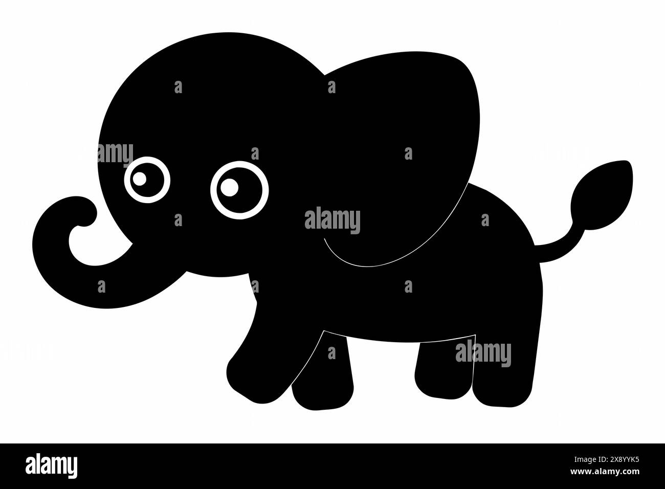 Cute black elephant cartoon with big ears and wide eyes. Baby animal