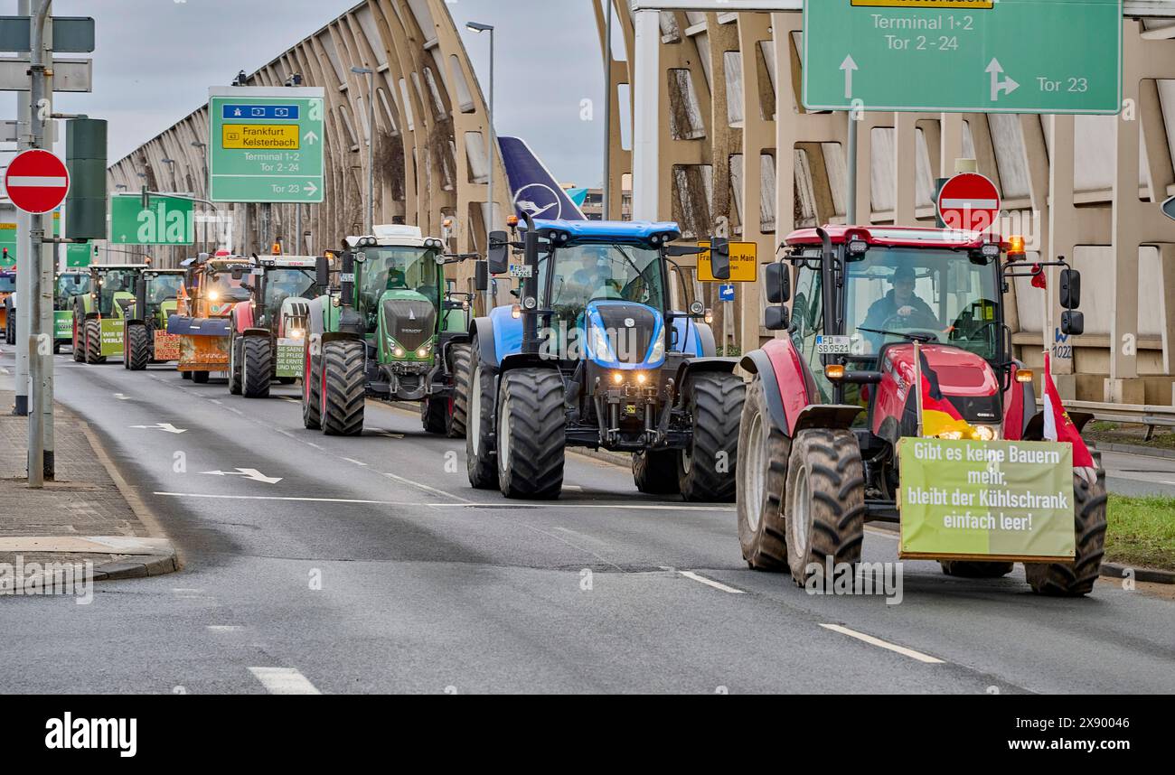 Farmers protest, farmers demonstrating at Frankfurt Airport with a tractor parade, Germany, Hesse, Frankfurt Stock Photo