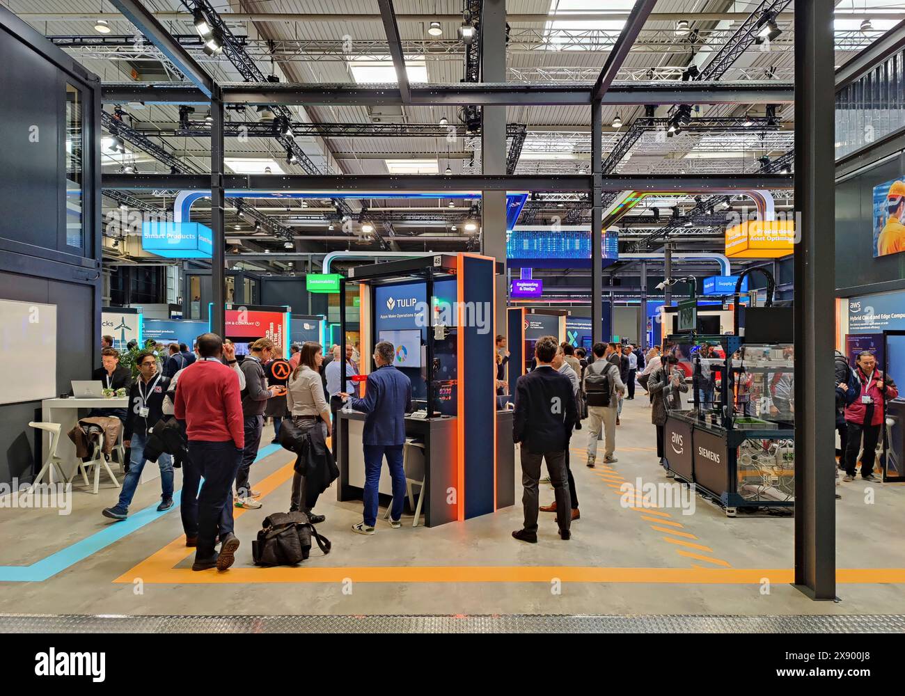 visitors at the Hannover Messe in an exhibition hall, Germany, Lower