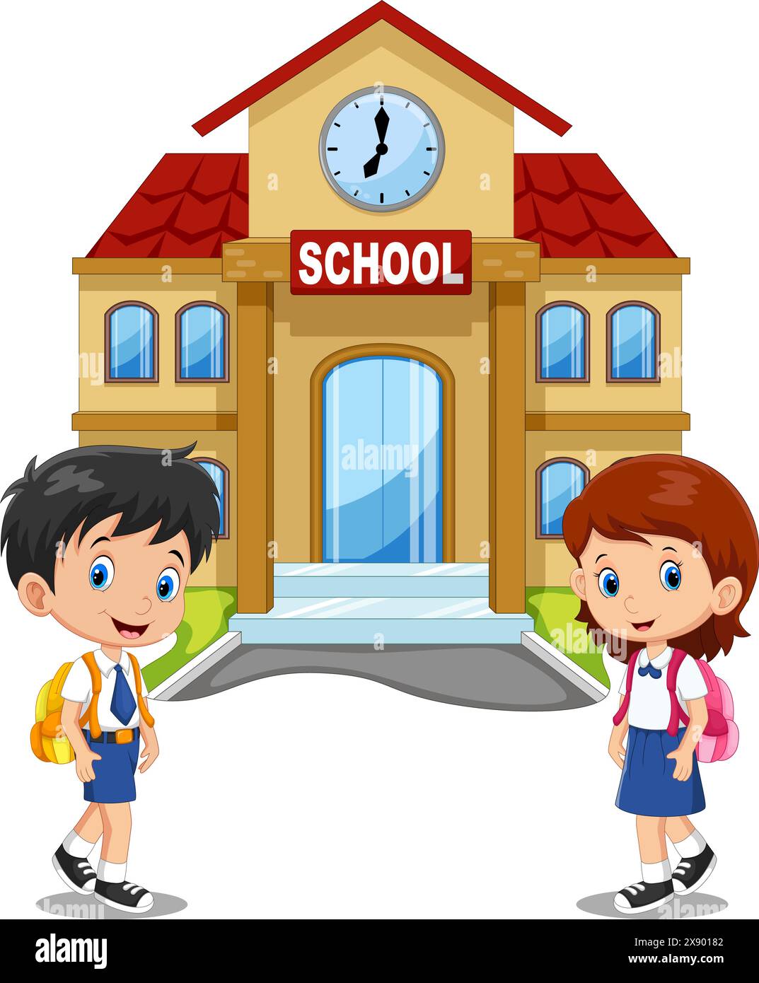 Vector illustration of Happy little kids going to school Stock Vector