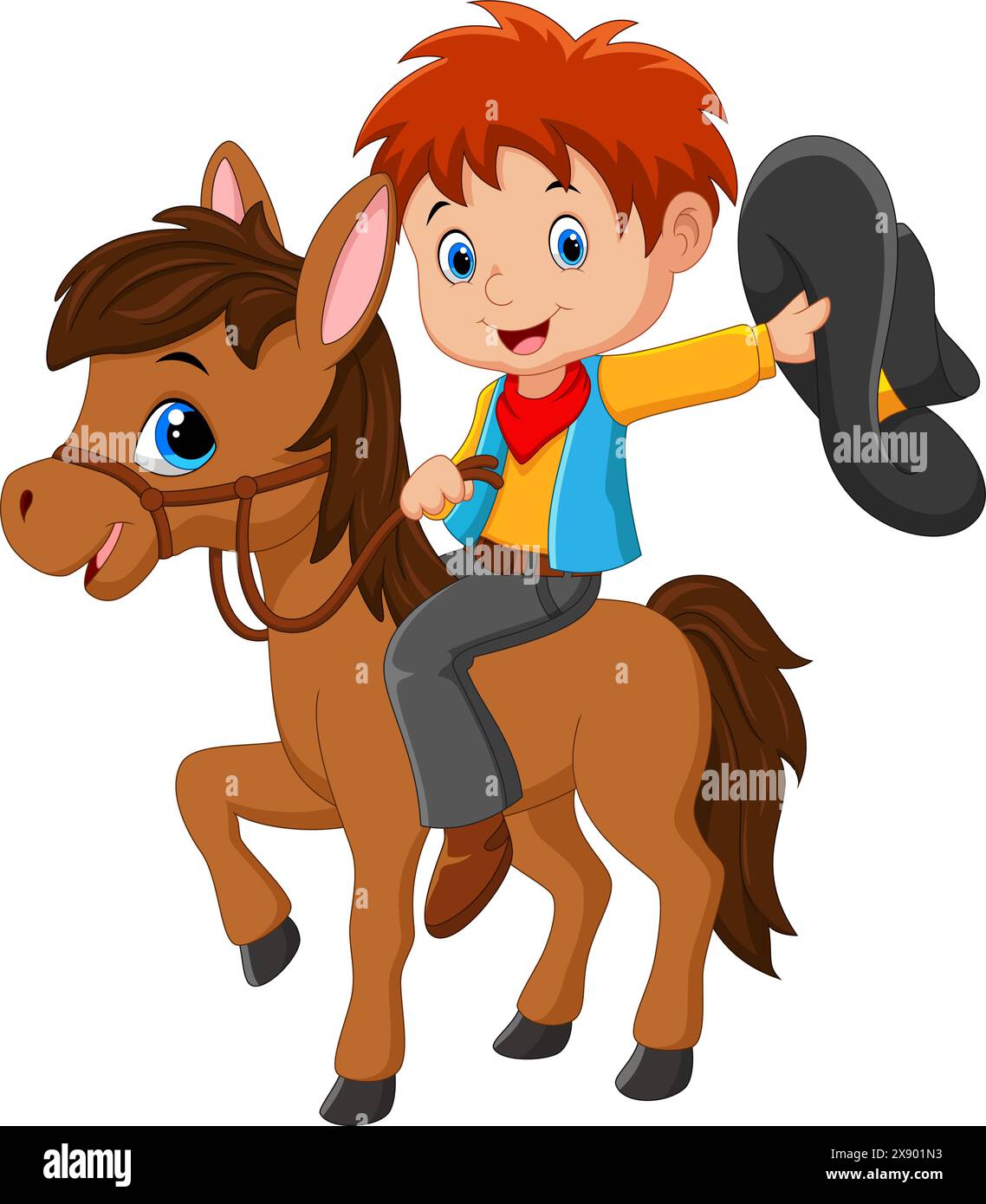 Cowboy riding a horse on white background Stock Vector