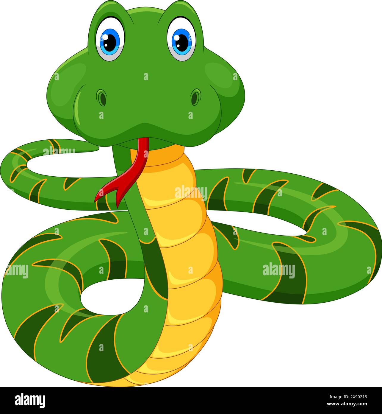 Cartoon green snake isolated on white background Stock Vector