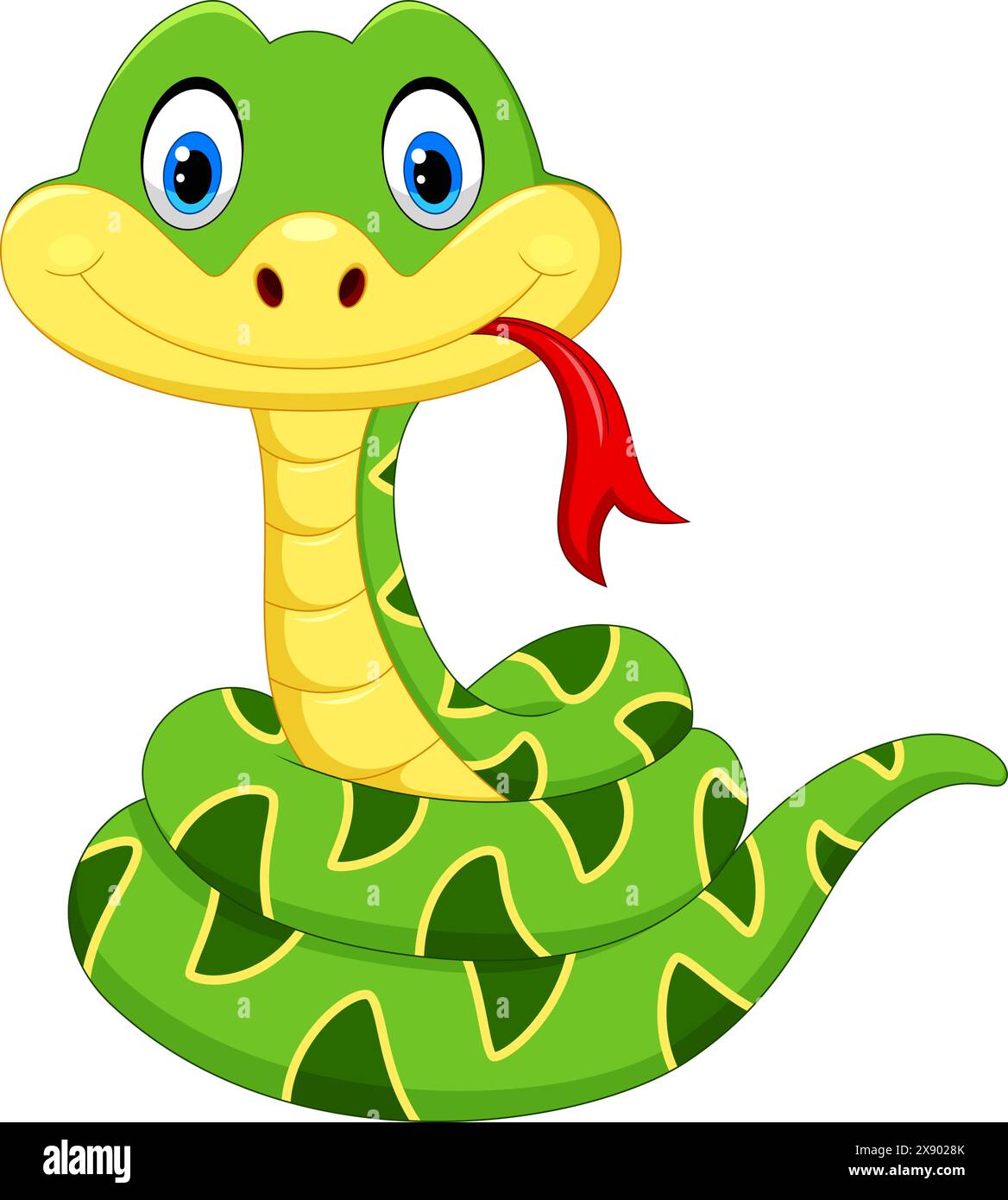 Cartoon green snake isolated on white background Stock Vector