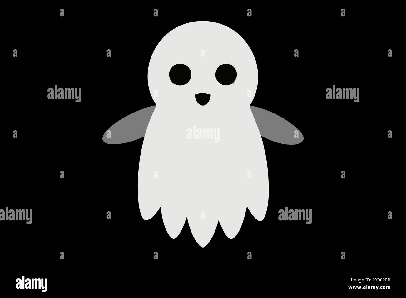 Cute white cartoon ghost with black eyes on black background. Halloween ...