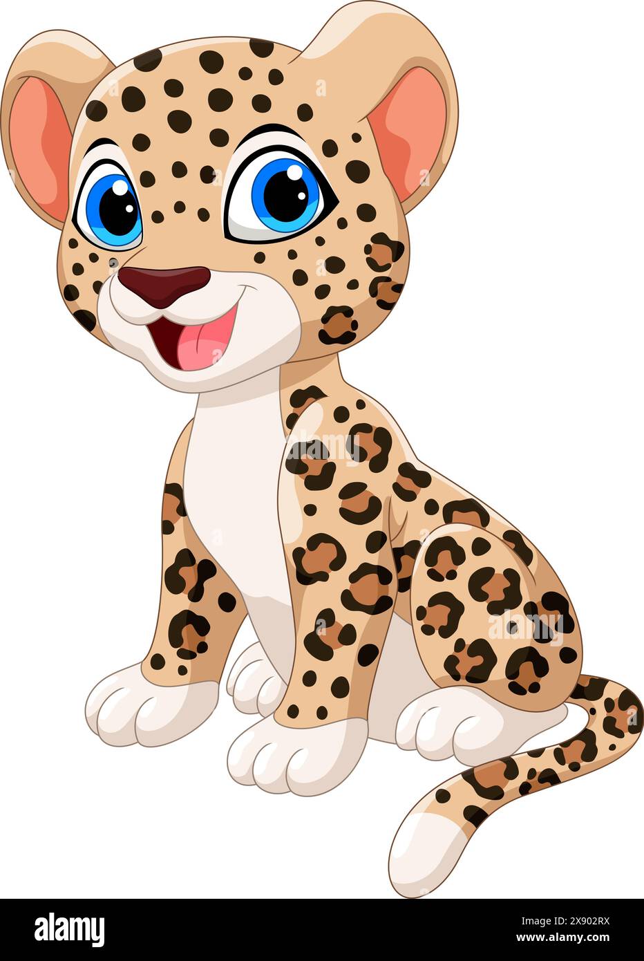 Cute baby leopard cartoon isolated on white background Stock Vector