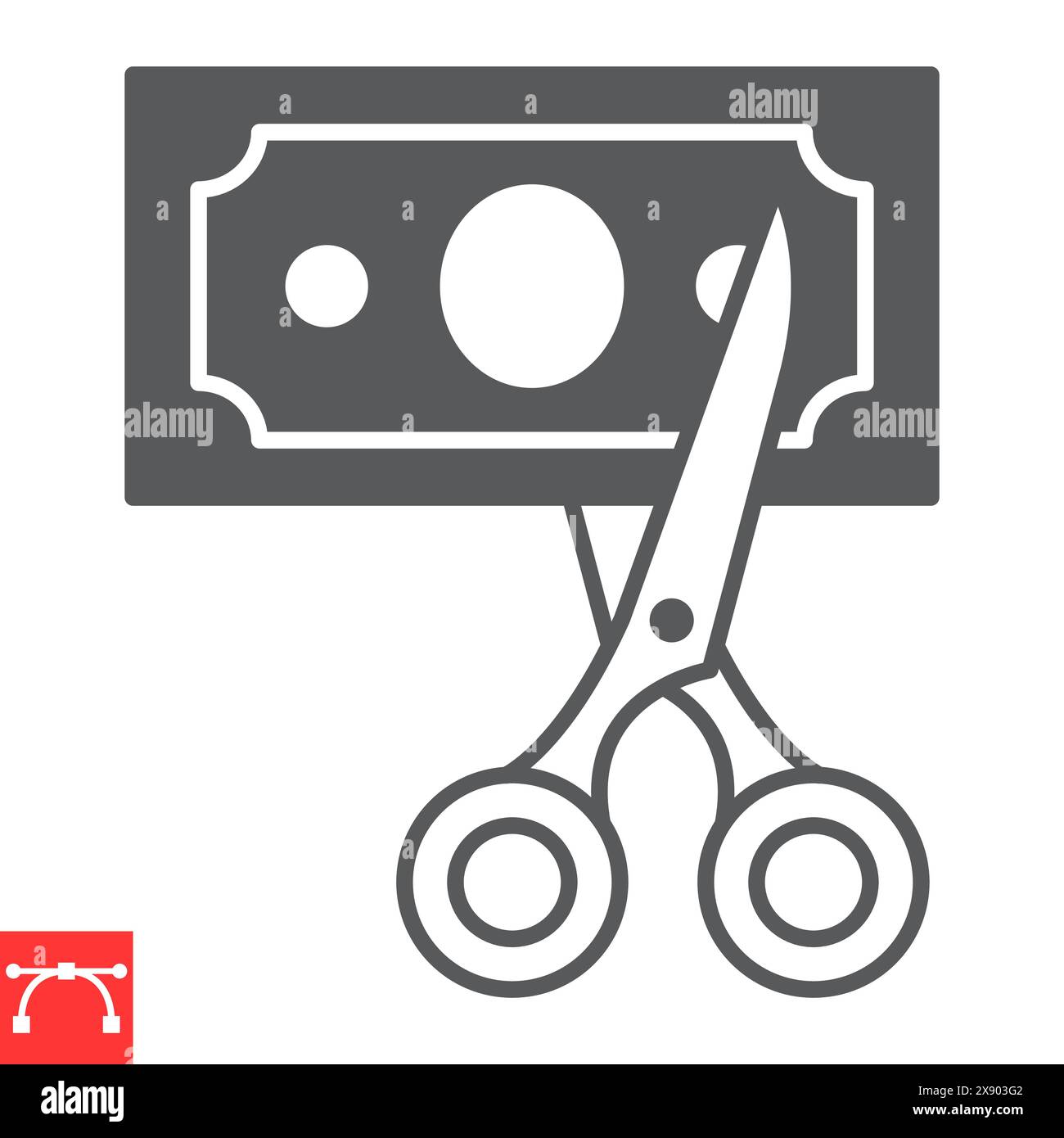 Tax withholding glyph icon, scissors and banknote, tax deduction vector ...