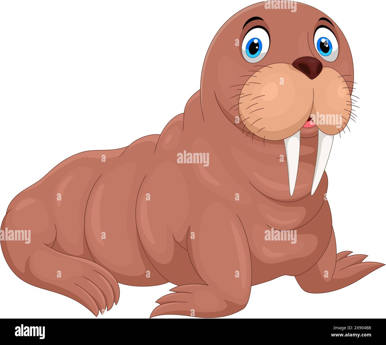 Vector illustration of Cute cartoon walrus on white background Stock Vector