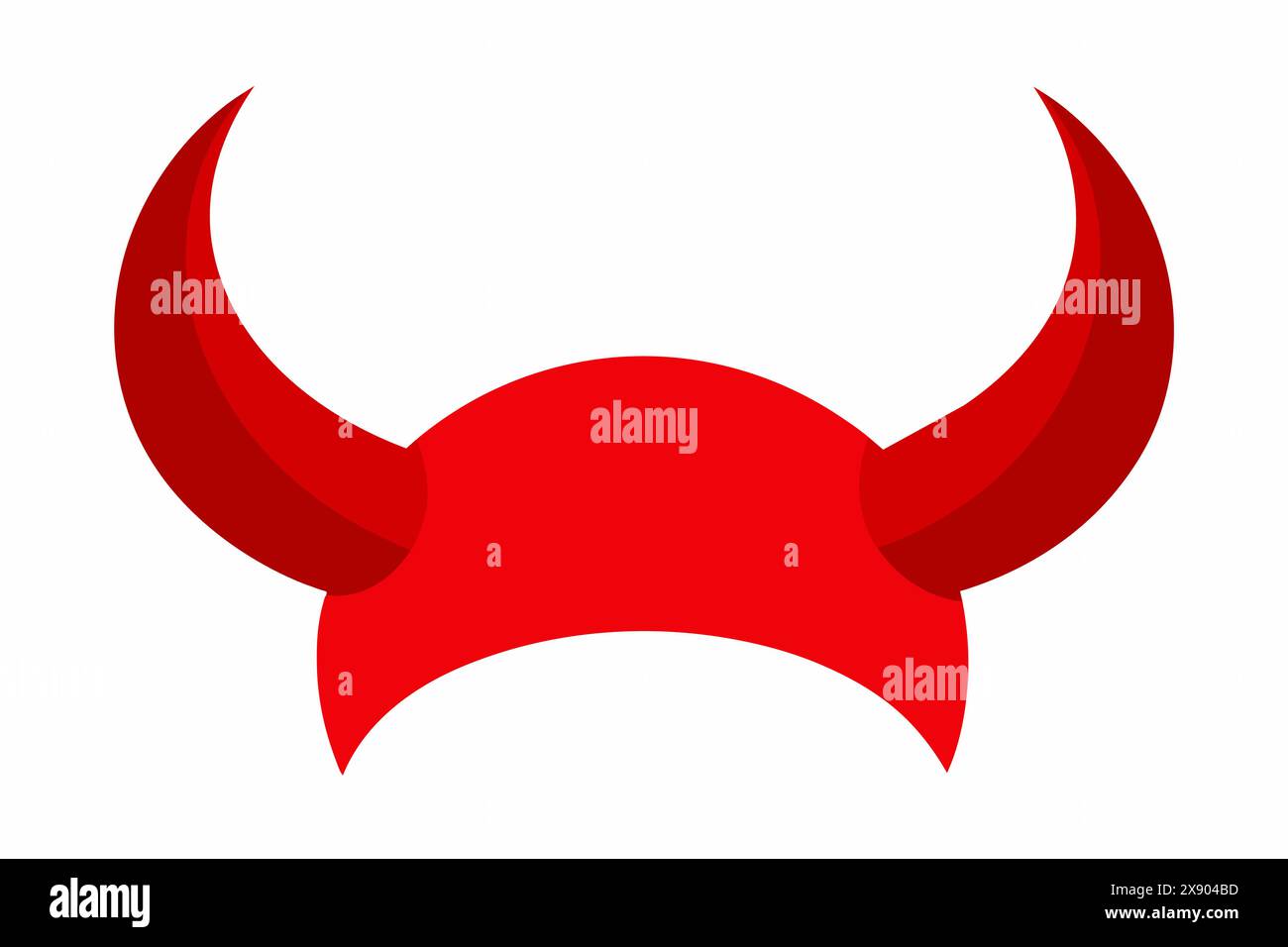 Red devil horns symbol with a curved shape design. Halloween, evil, fantasy, spooky concept. Isolated on white background. Stock Vector