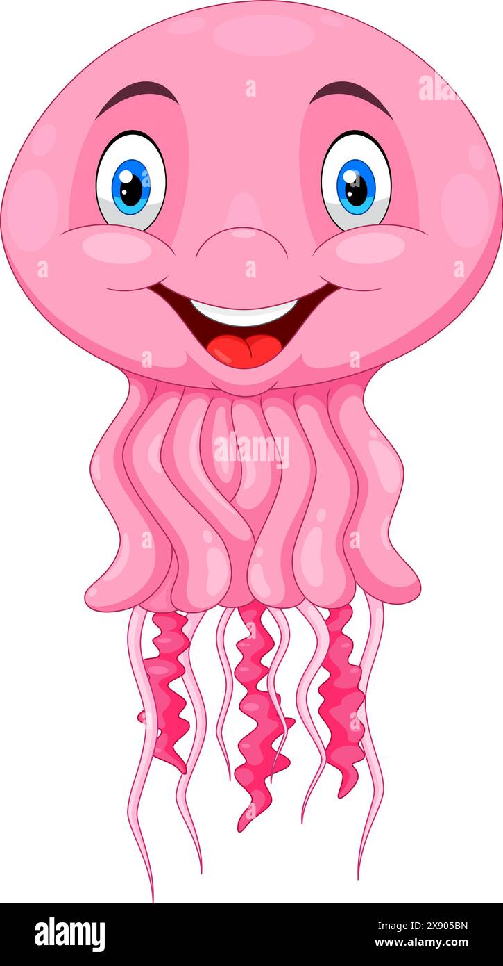 Cute jellyfish cartoon isolated on white background Stock Vector