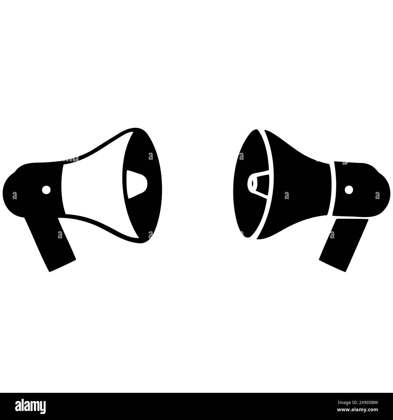 Black and white silhouette of two megaphones on white background Stock
