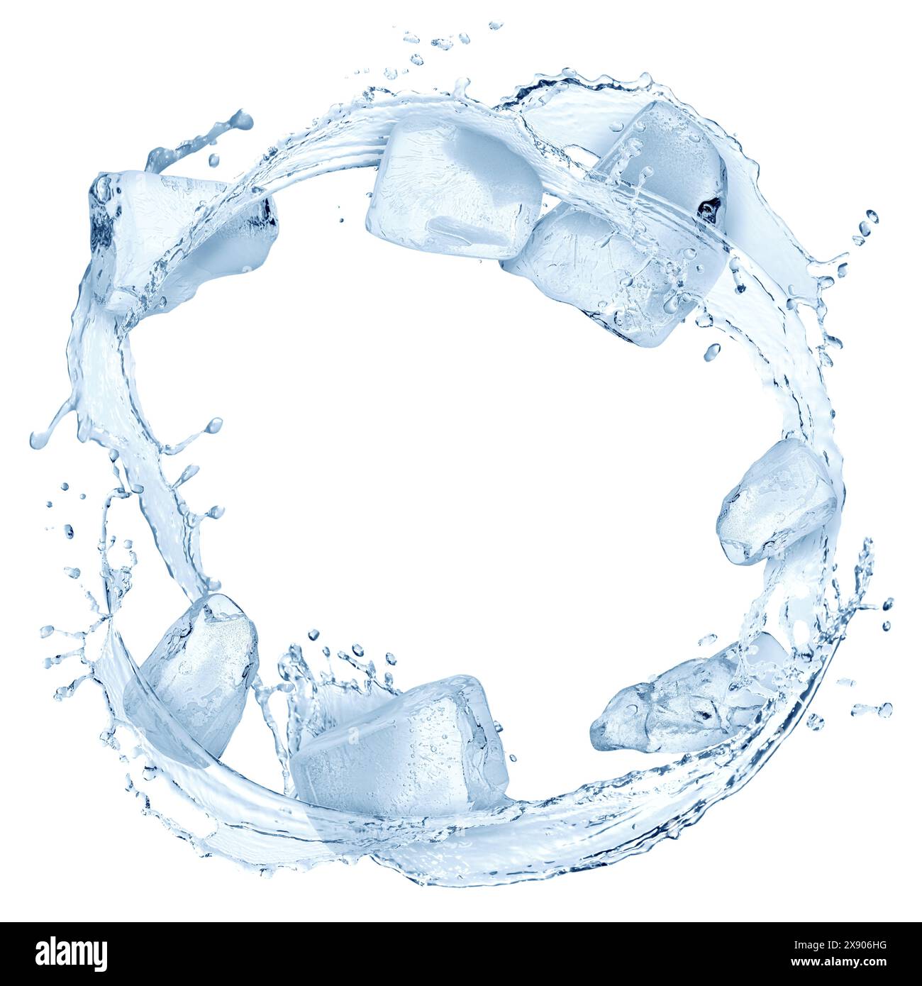 Ice cubes and splashing water in air on white background Stock Photo ...