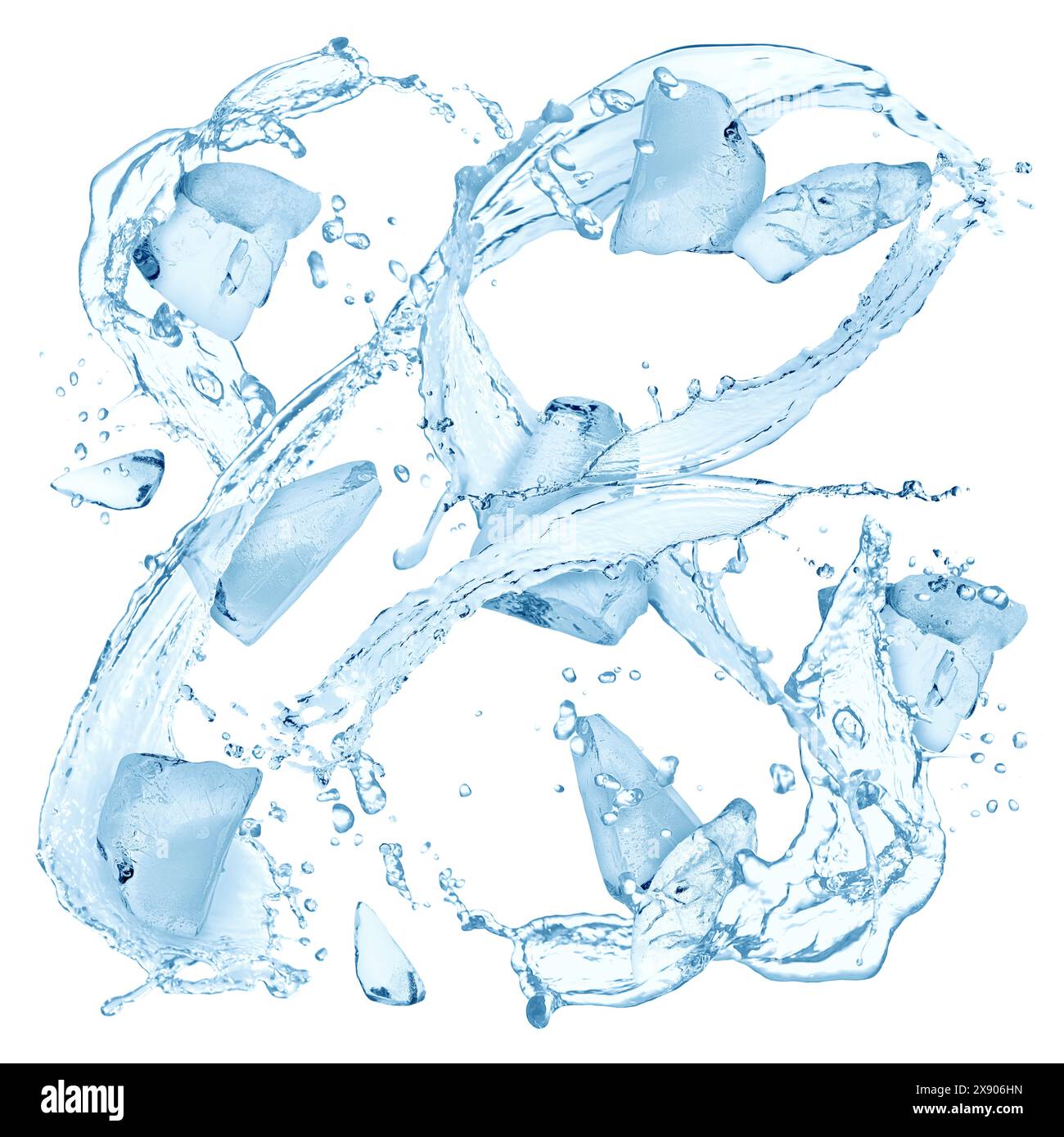 Ice cubes and splashing water in air on white background Stock Photo ...