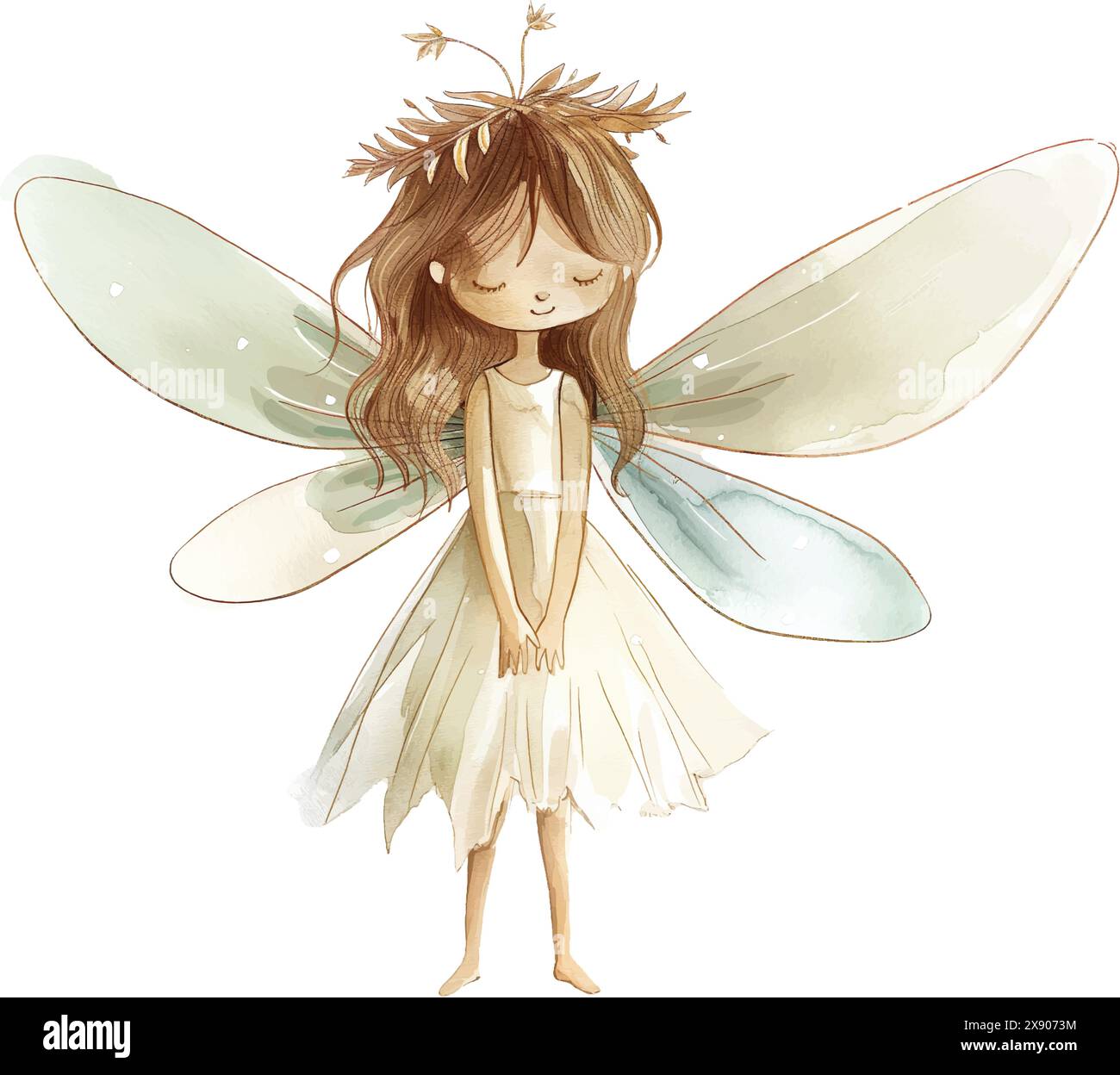 Cute little fairy painted with watercolor Stock Vector
