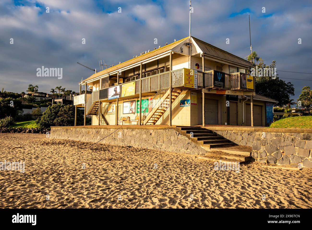 Early morning at the Mairangi Bay Beach Surf Lifesaving Club on the