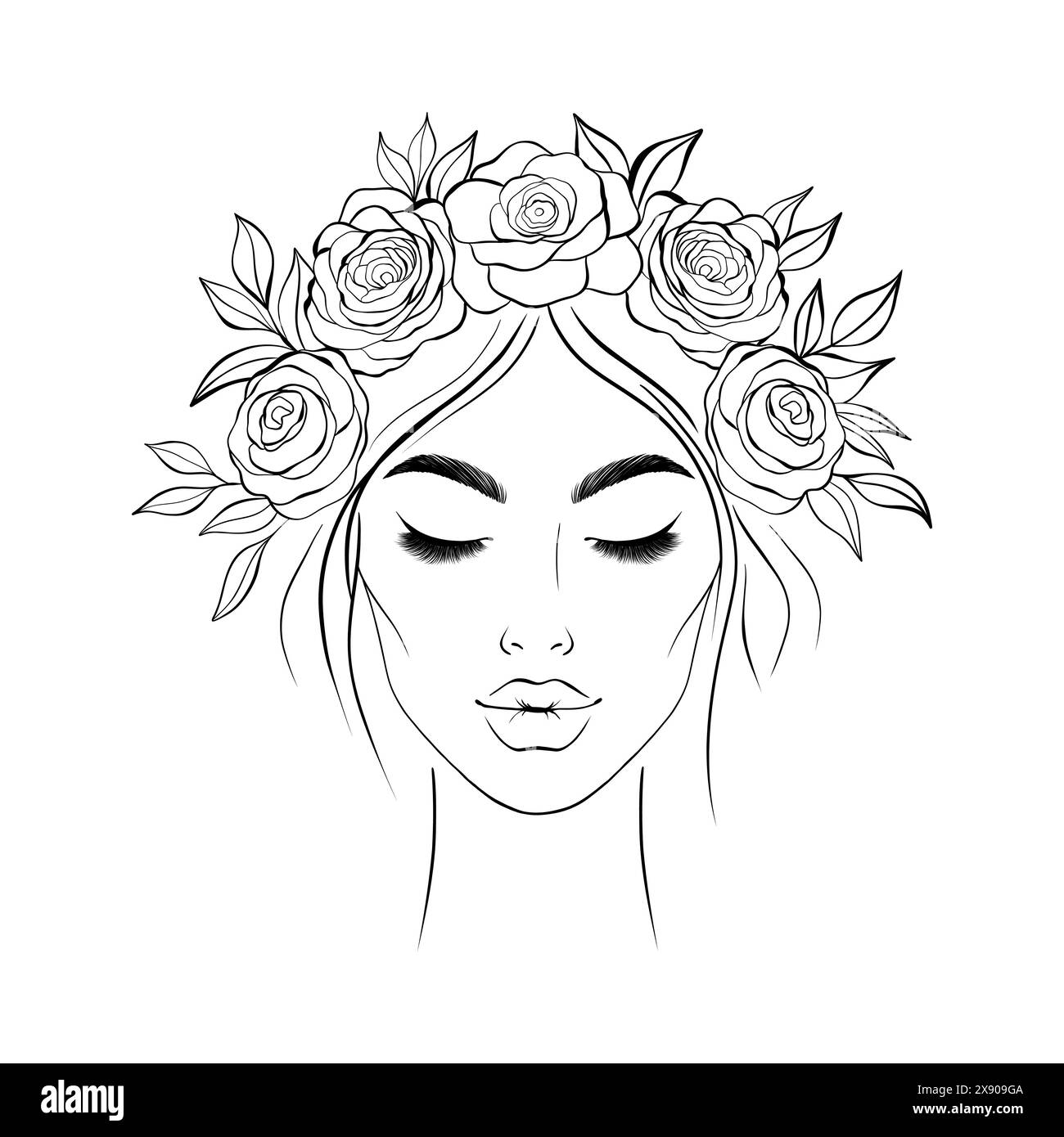 Portrait of a young woman with a flower wreath on her head Stock Vector ...