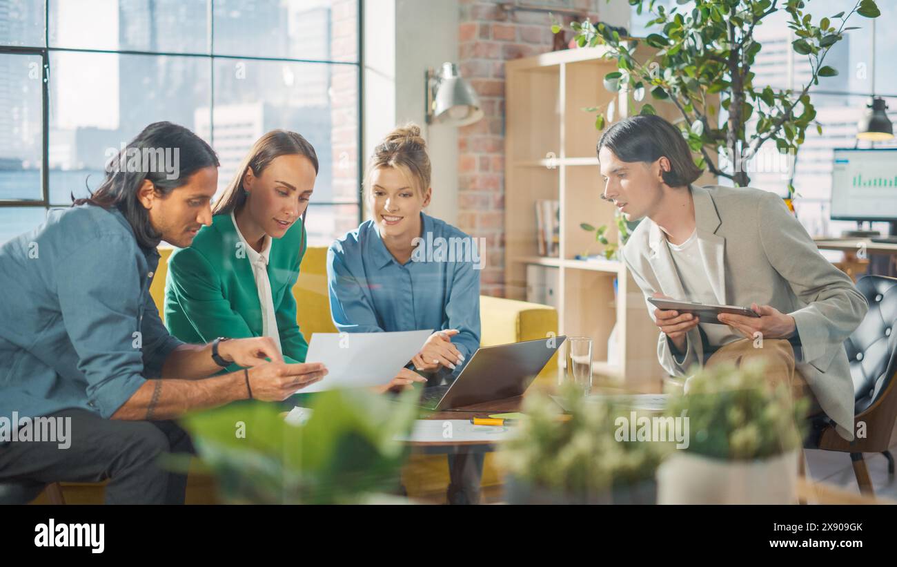 In the Stylish Modern Office Meeting Room: Diverse Group of Business ...