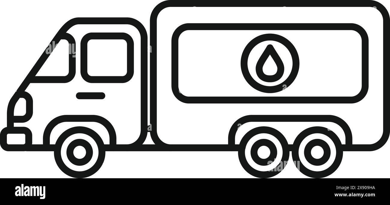 Simplified black line icon of a fuel tanker truck on white background ...