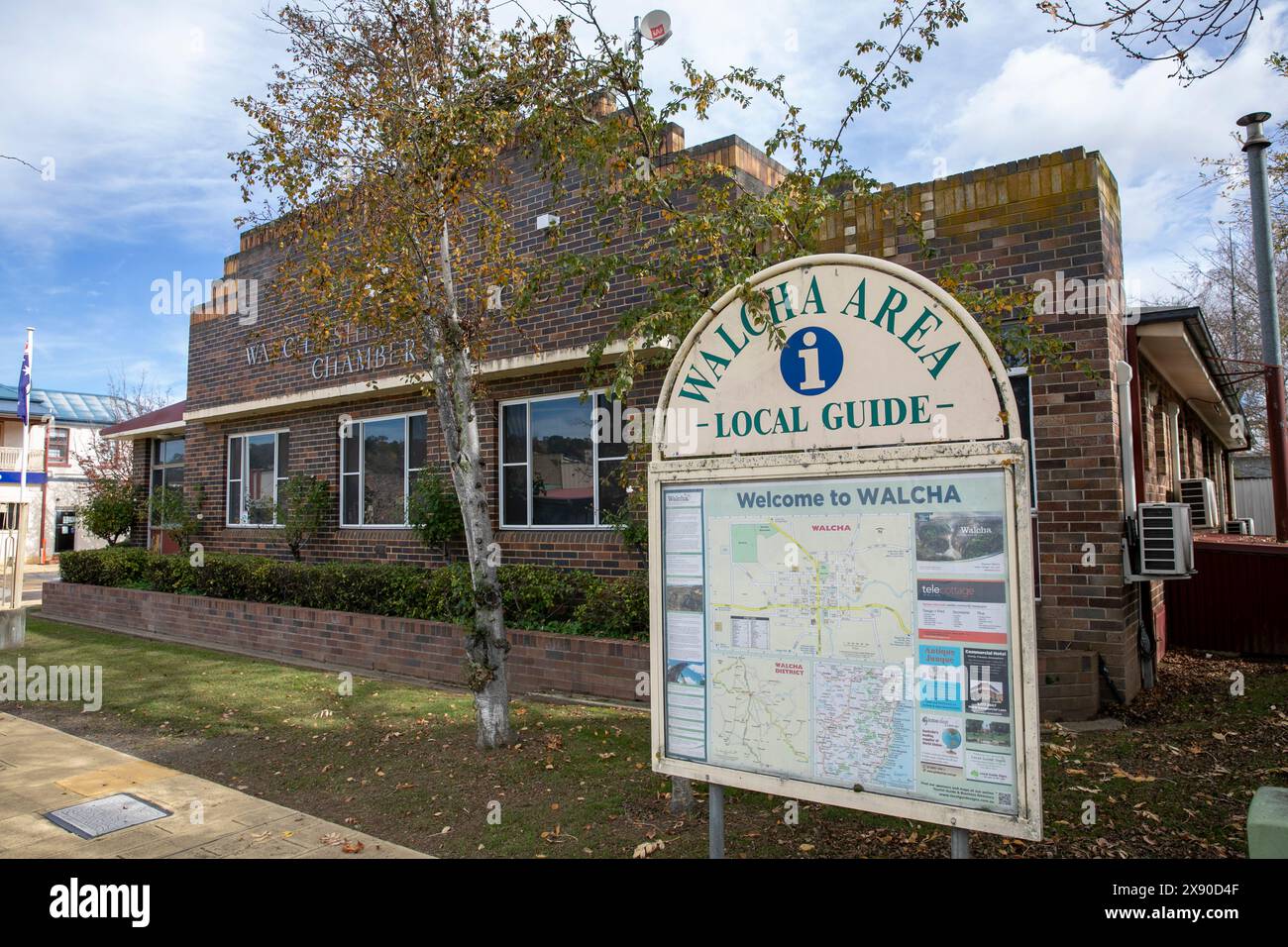 Walcha council offices building and local area guide information board outside for visitor information,NSW,Australia,May 2024 Stock Photo