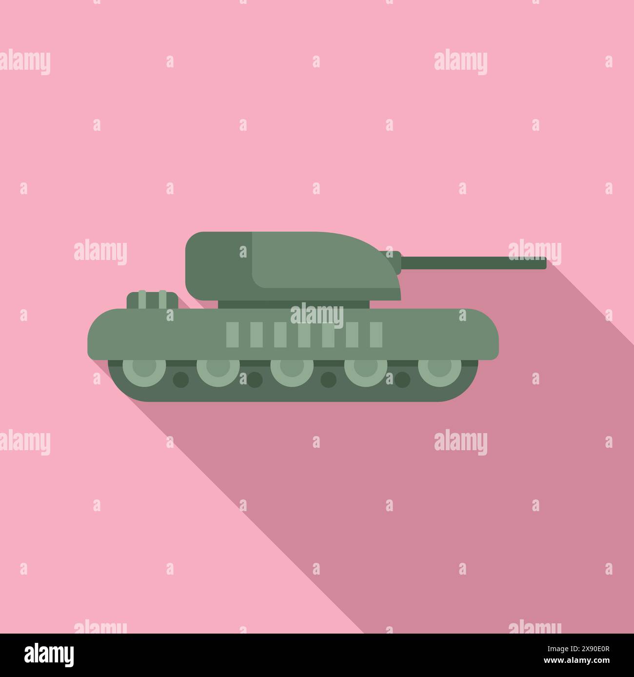 Simple, flat design of a green military tank icon on a pink background, suitable for web and print Stock Vector