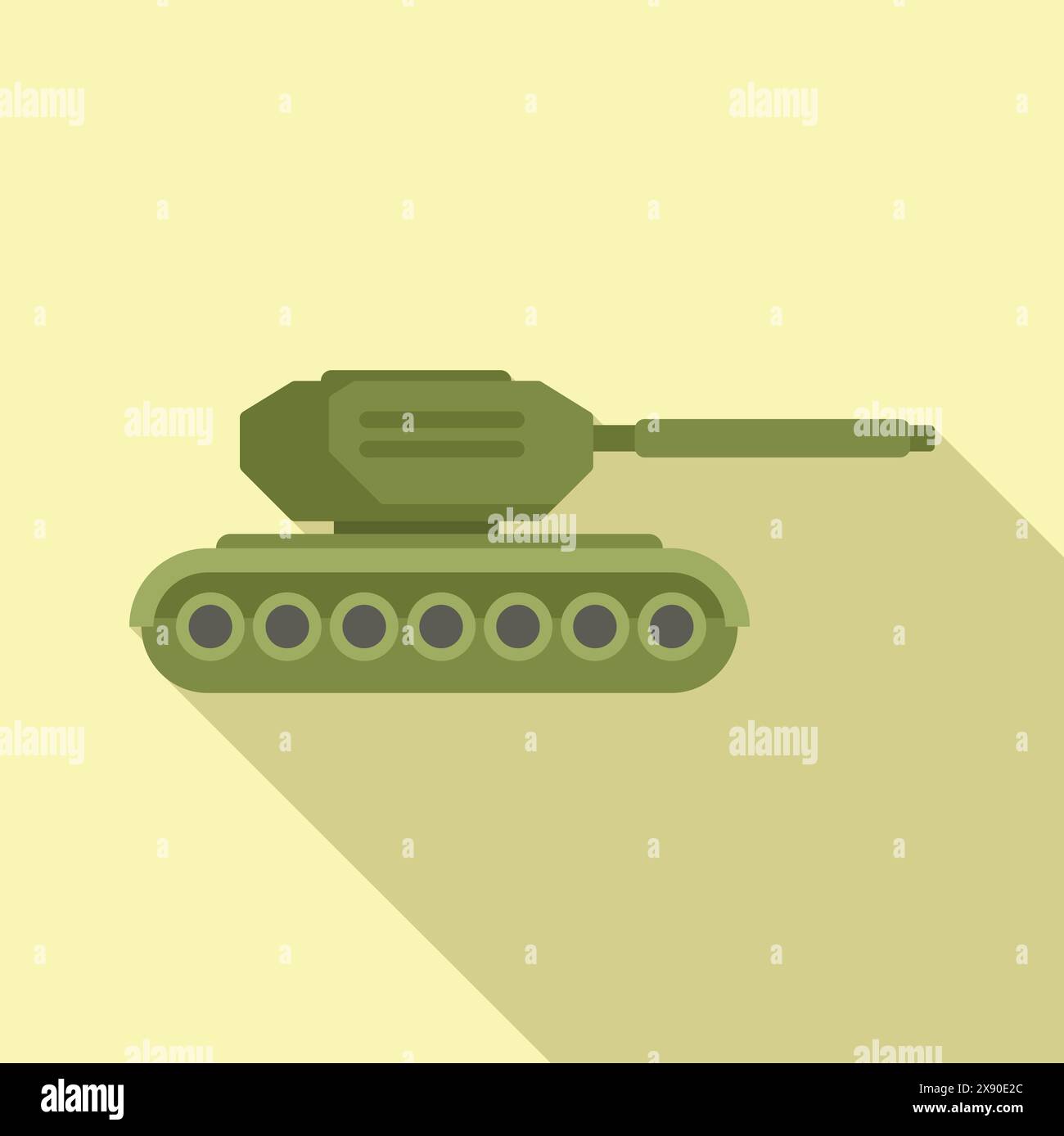 Flat design illustration of a green cartoon military tank isolated on a beige background Stock Vector