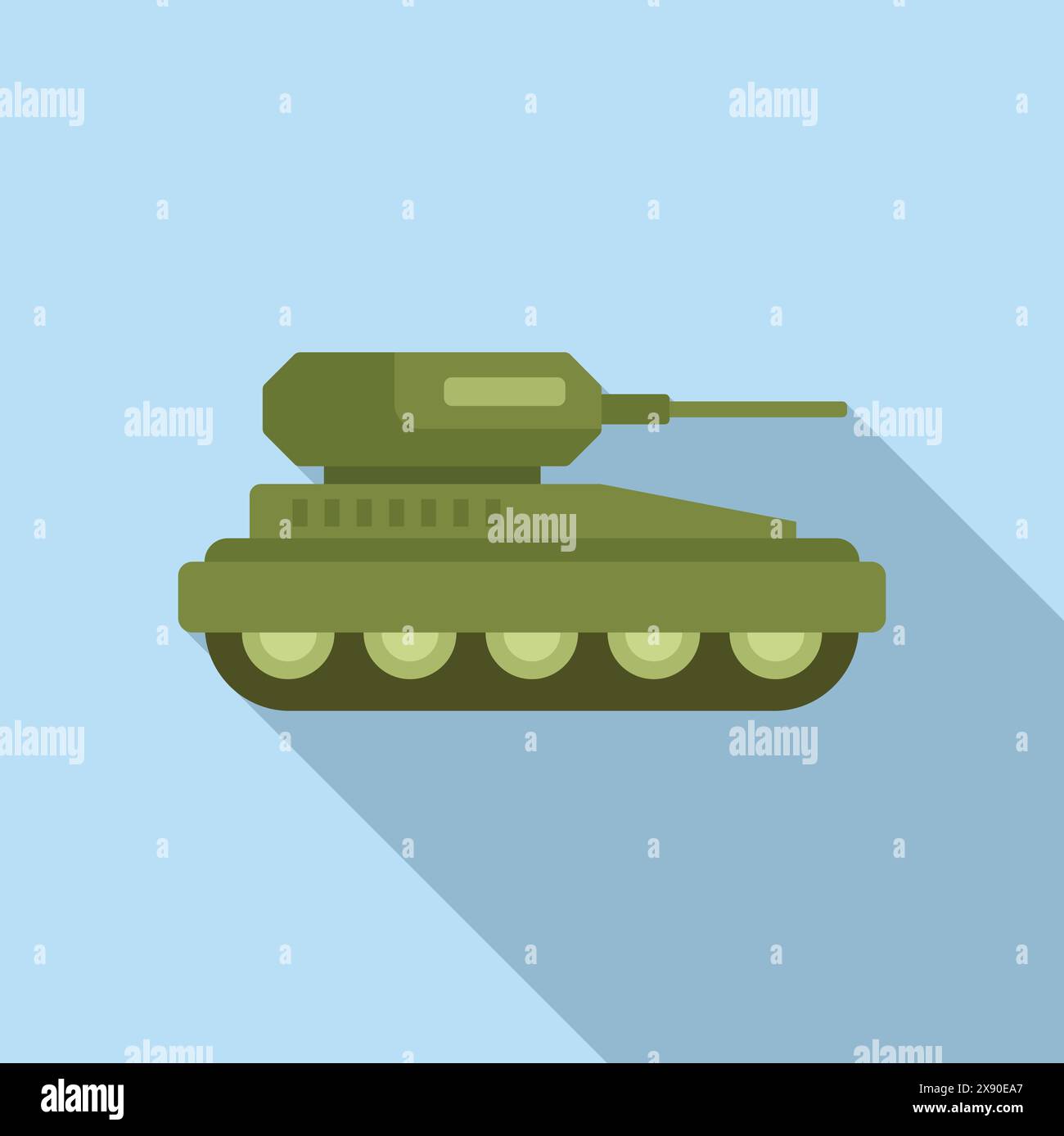 Vector illustration of a military tank with a flat design style and long shadow on a blue background Stock Vector