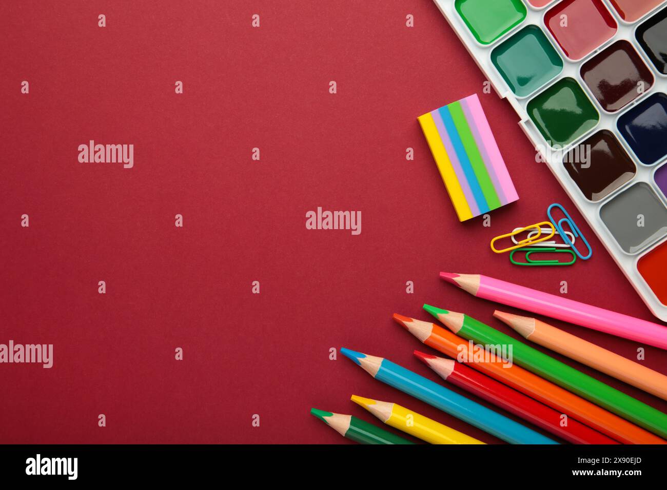 Red backpack different stationery hi res stock photography and images Red backpack different stationery hi res stock photography and images