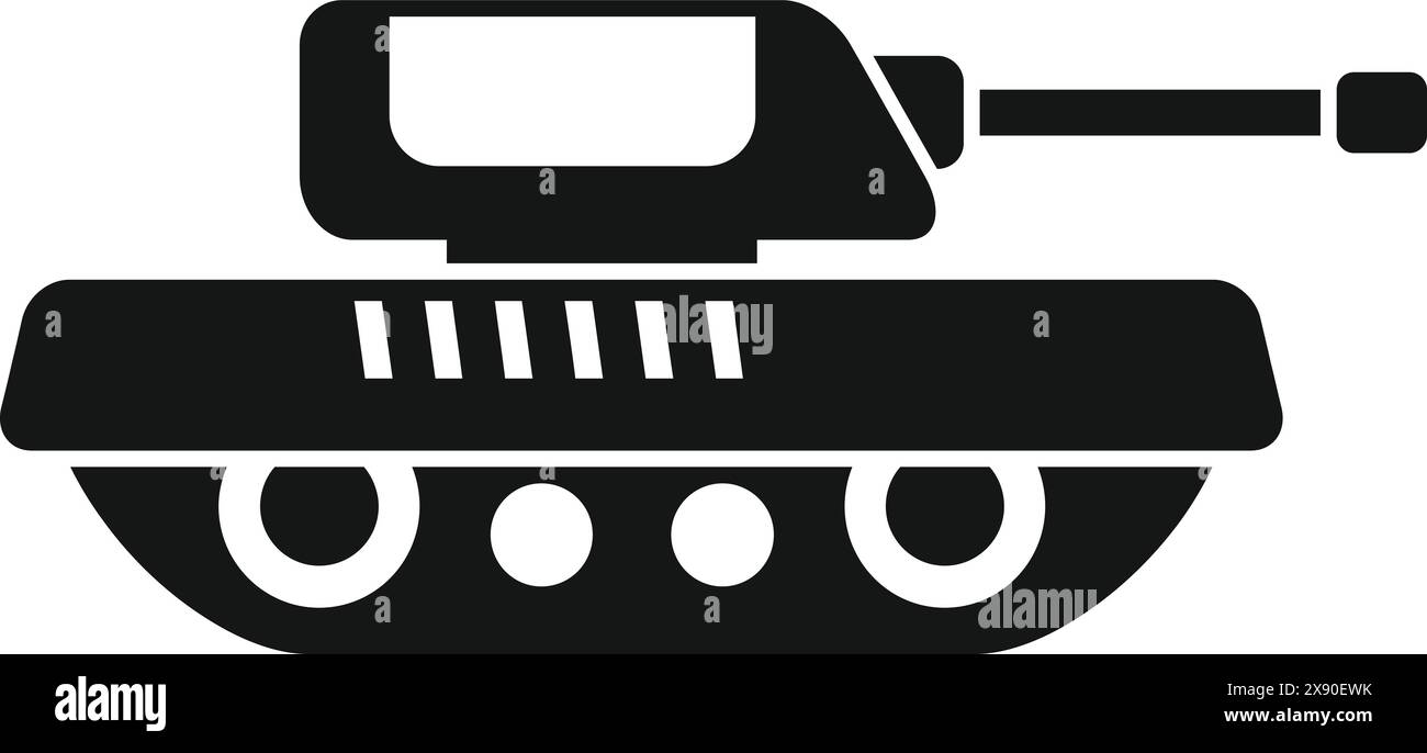 Simplified black and white tank silhouette icon in vector graphic design for military vehicle symbol, battle army equipment, and artillery defense isolated on web and mobile app user interface Stock Vector