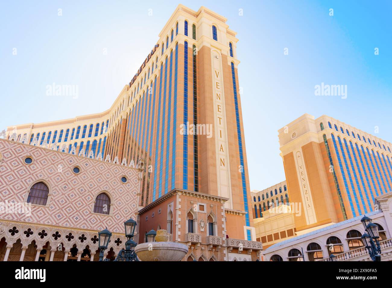 Las Vegas, Nevada - April 13, 2024: Daytime View of the Venetian Hotel and Casino in Paradise Stock Photo