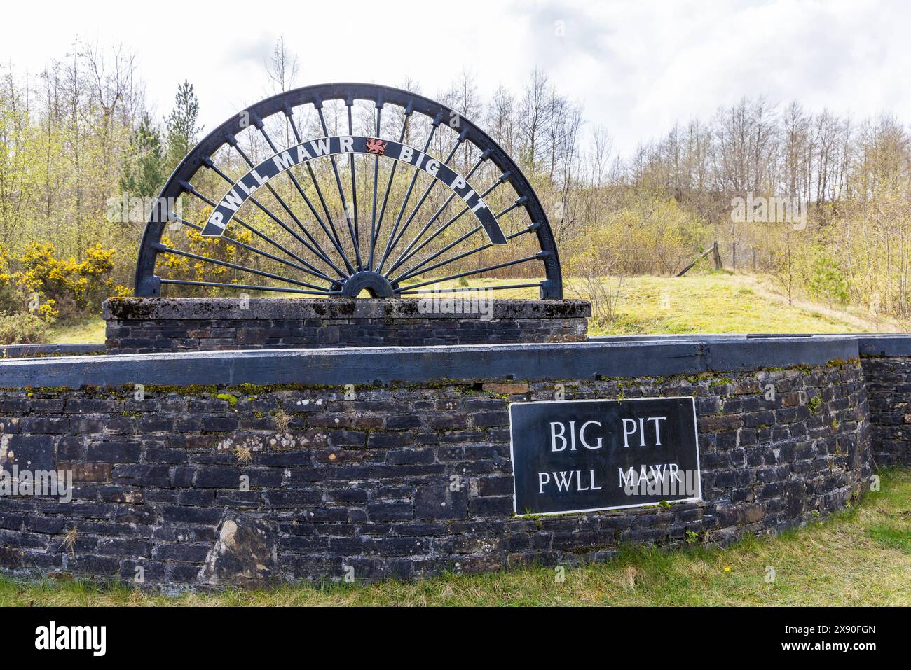 Sign at entrance to Big Pit, Pwll Mawr, coal mine museum, Blaenavon, Wales, UK Stock Photo