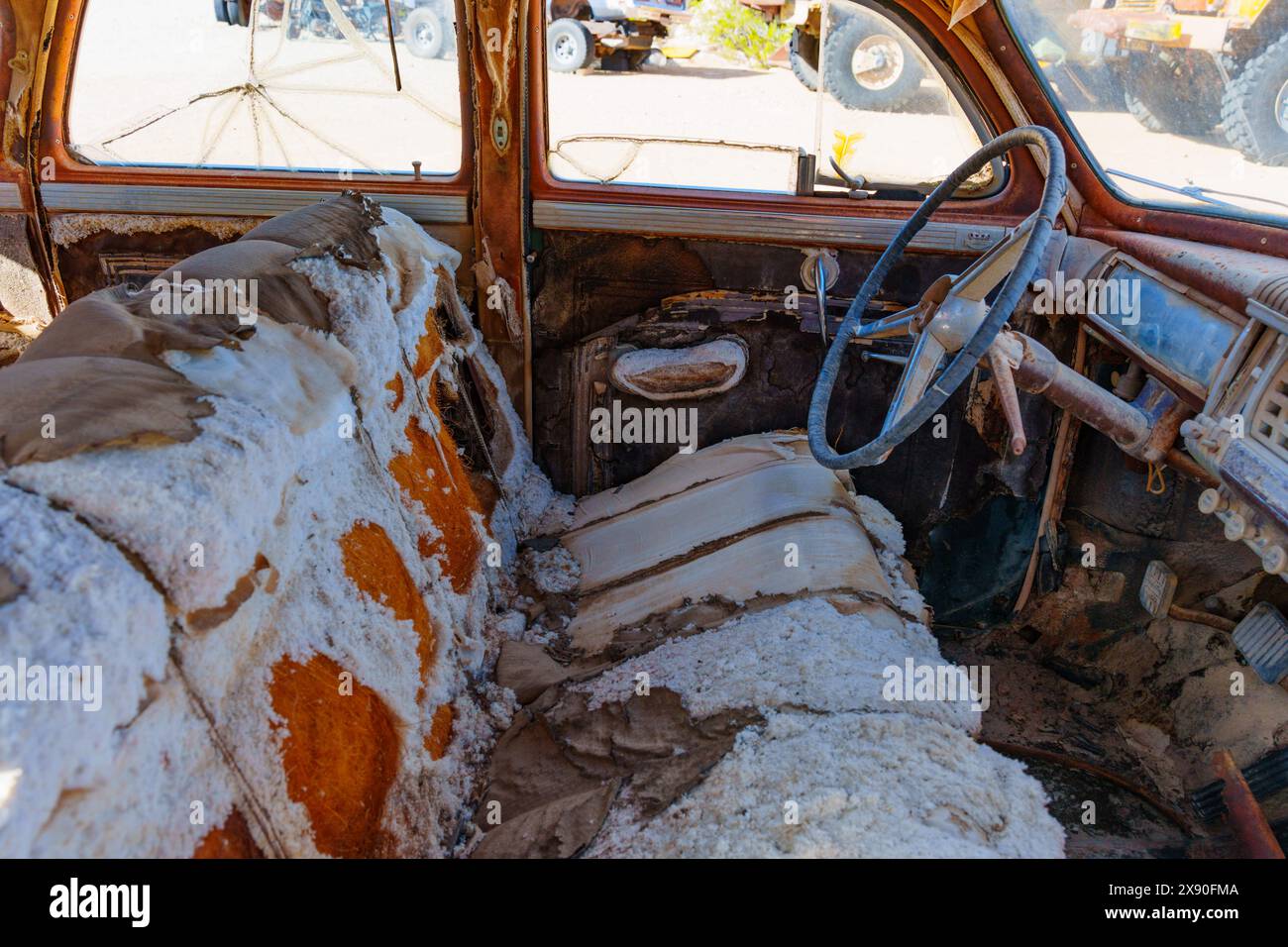 Nelson, Nevada - April 15, 2024: Interior of a neglected vintage car ...