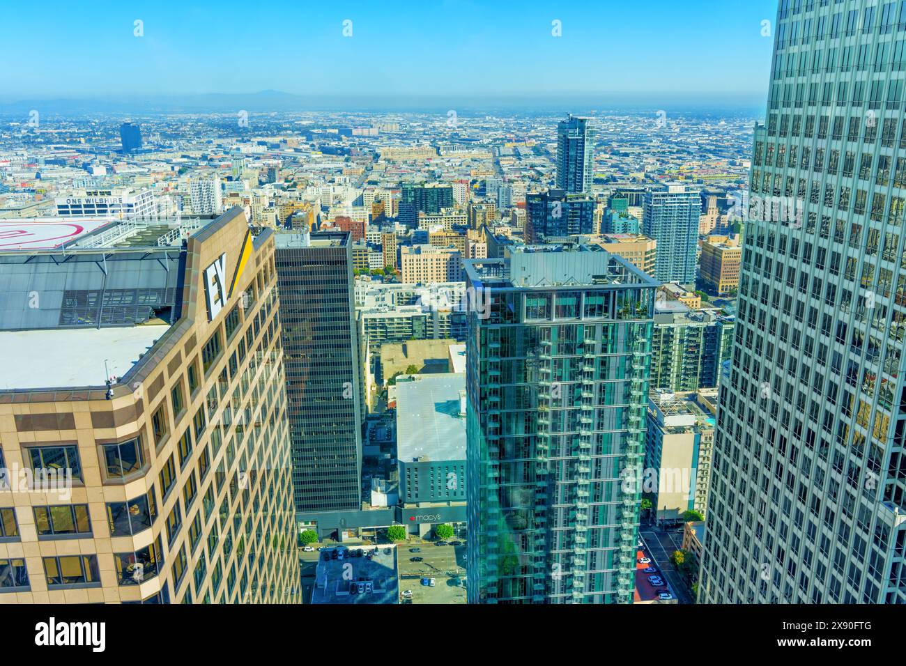 Los Angeles, California - April 12, 2024: Downtown Los Angeles Financial District from Above Stock Photo
