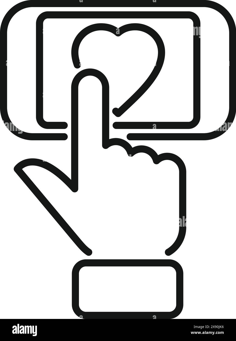 Modern touchscreen love icon concept with heart symbol, hand gesture, and digital interface technology for user interaction and communication on mobile devices and internet Stock Vector