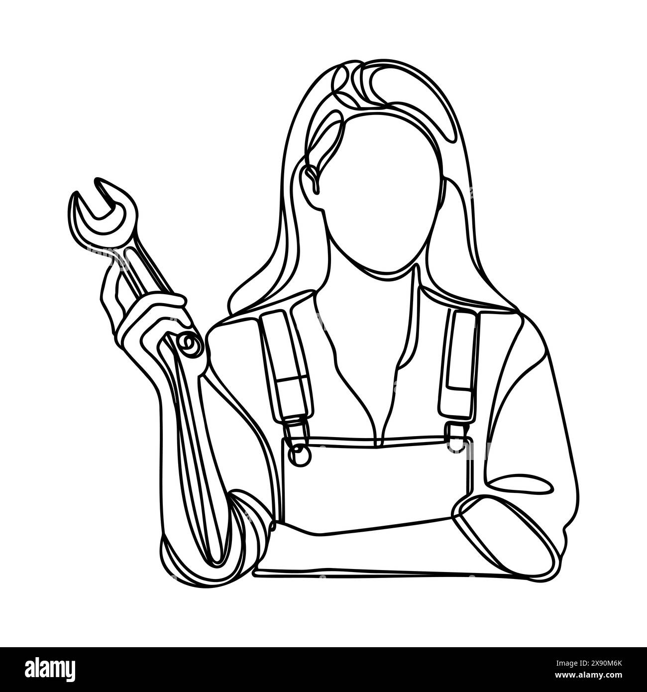 Continuous one line drawing of a young woman holding an adjustable ...